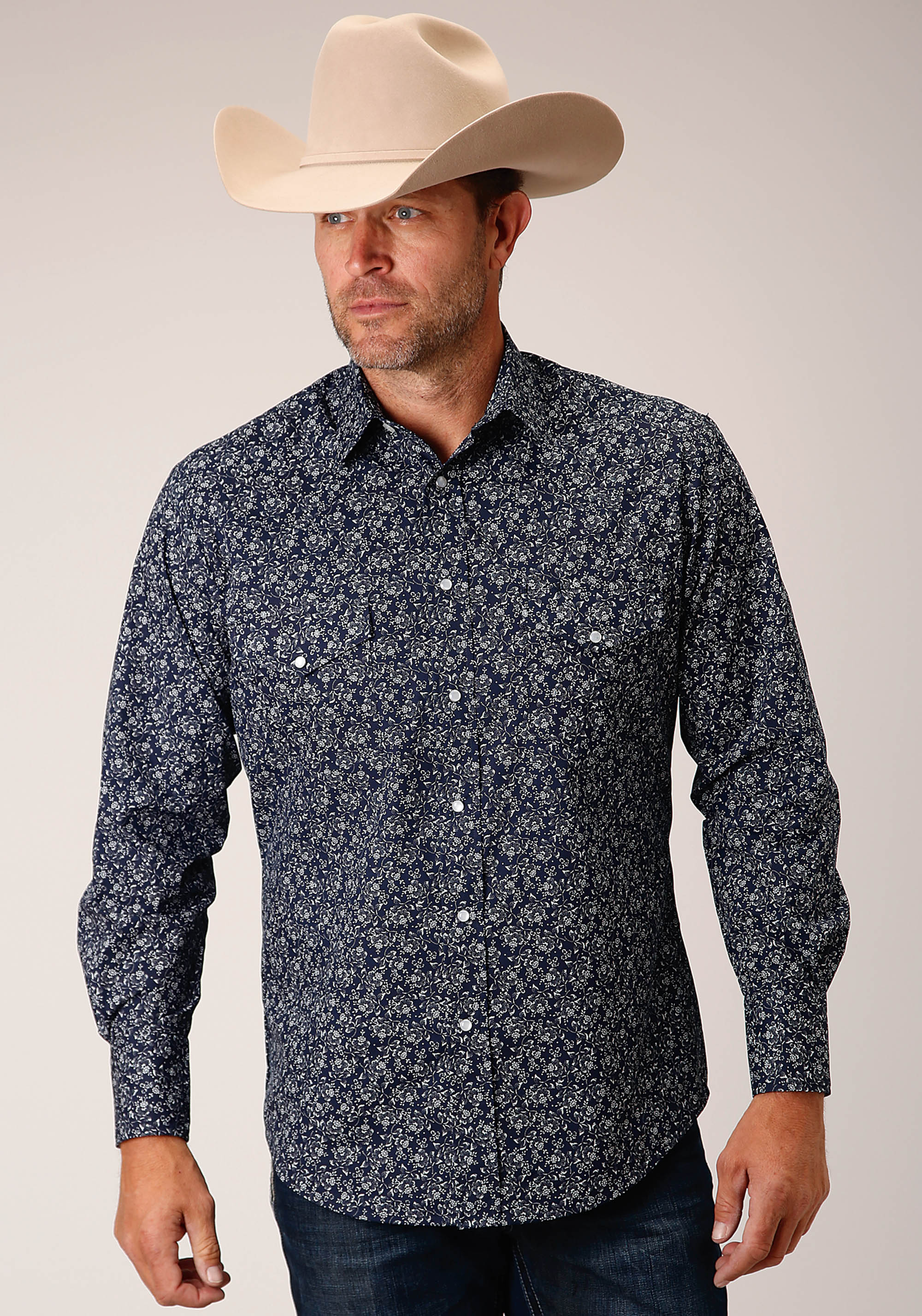 Karman Classics- 55/45 Prints Mens 1498 Navy & White Floral Print