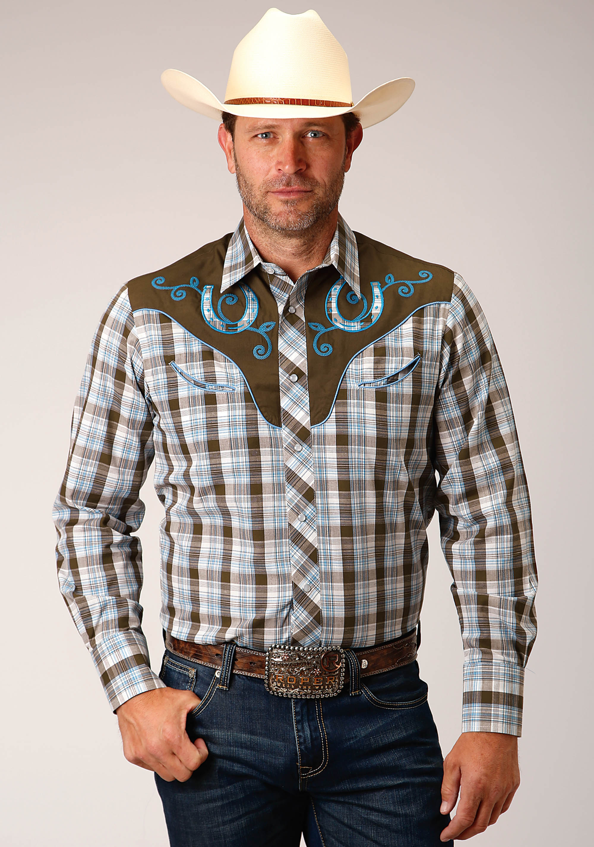 Karman Special Styles Mens 1512 Brown, Blue, & White Plaid