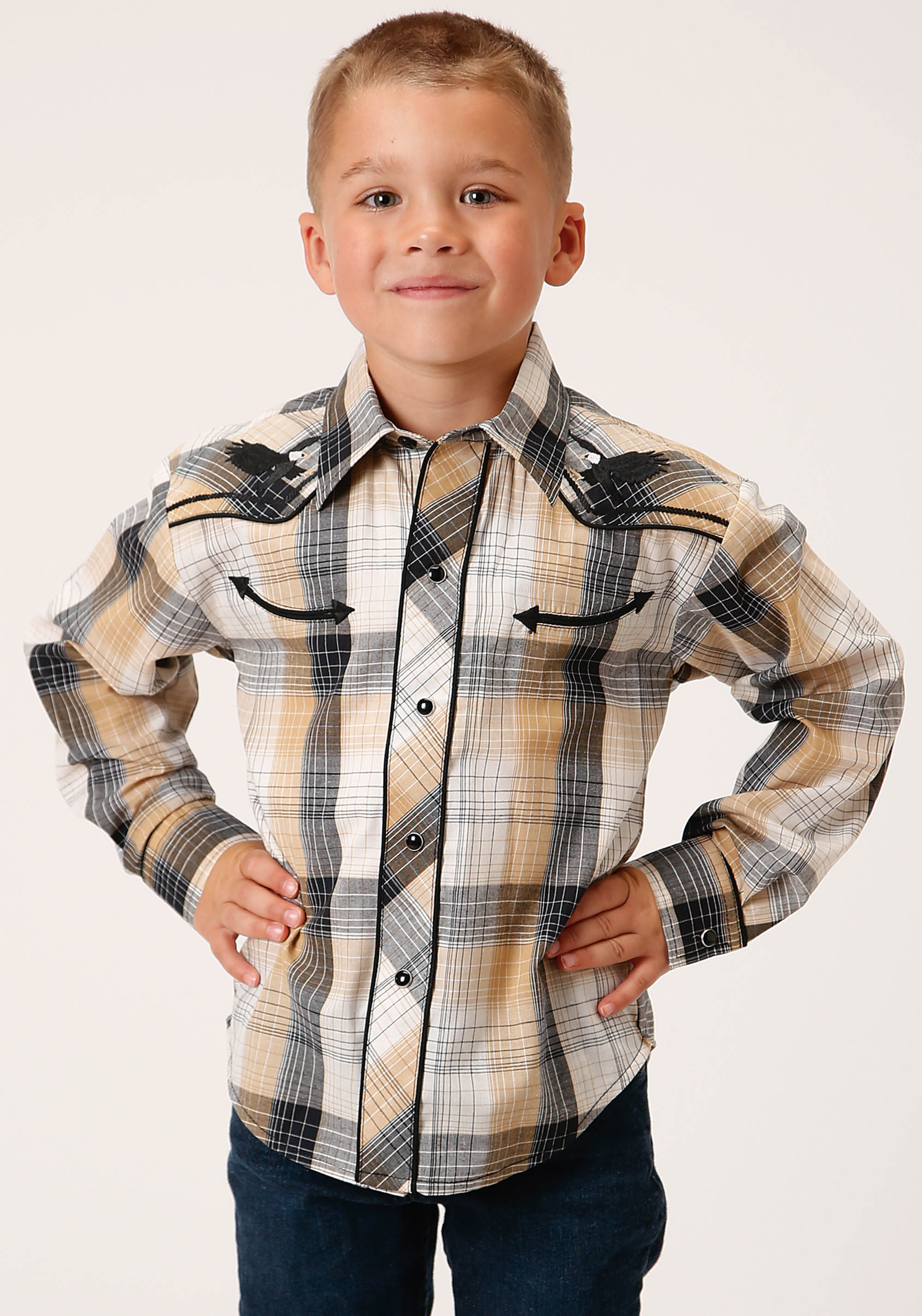 Karman Special Styles Boys 1514 Black, Khaki, White Plaid