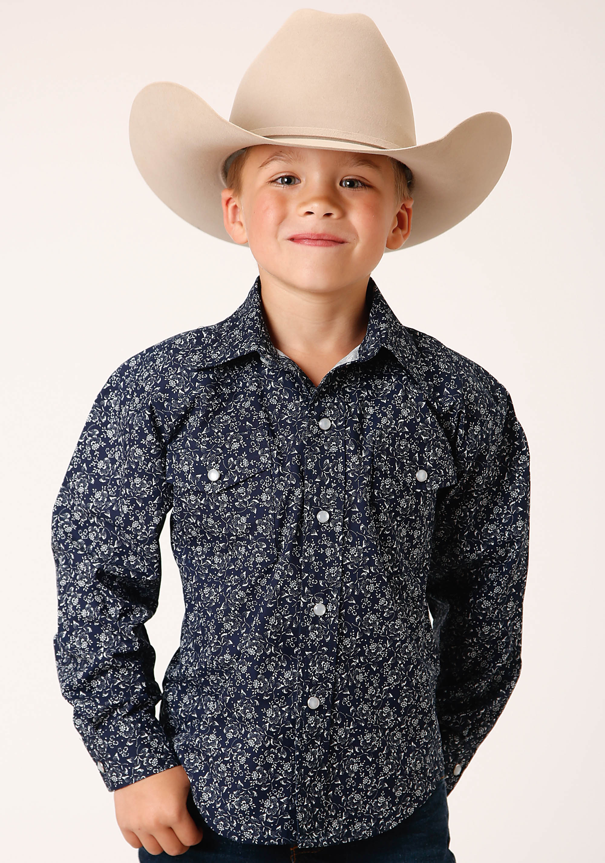 Karman Classics- 55/45 Prints Boys Blue 1498 Navy & White Floral Print