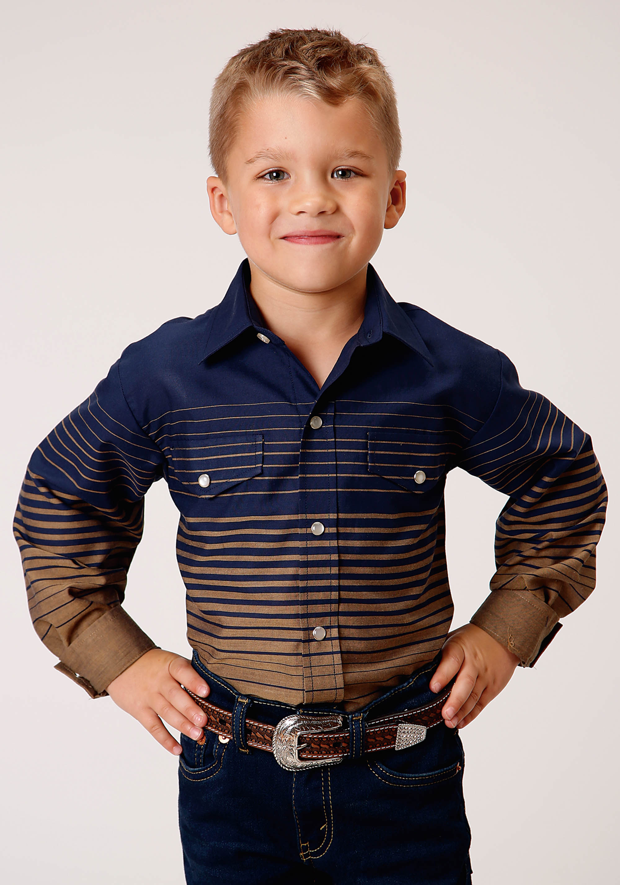 Karman Classics- 55/45 Border Stripe Boys 1154 Navy & Khaki Border Stripe