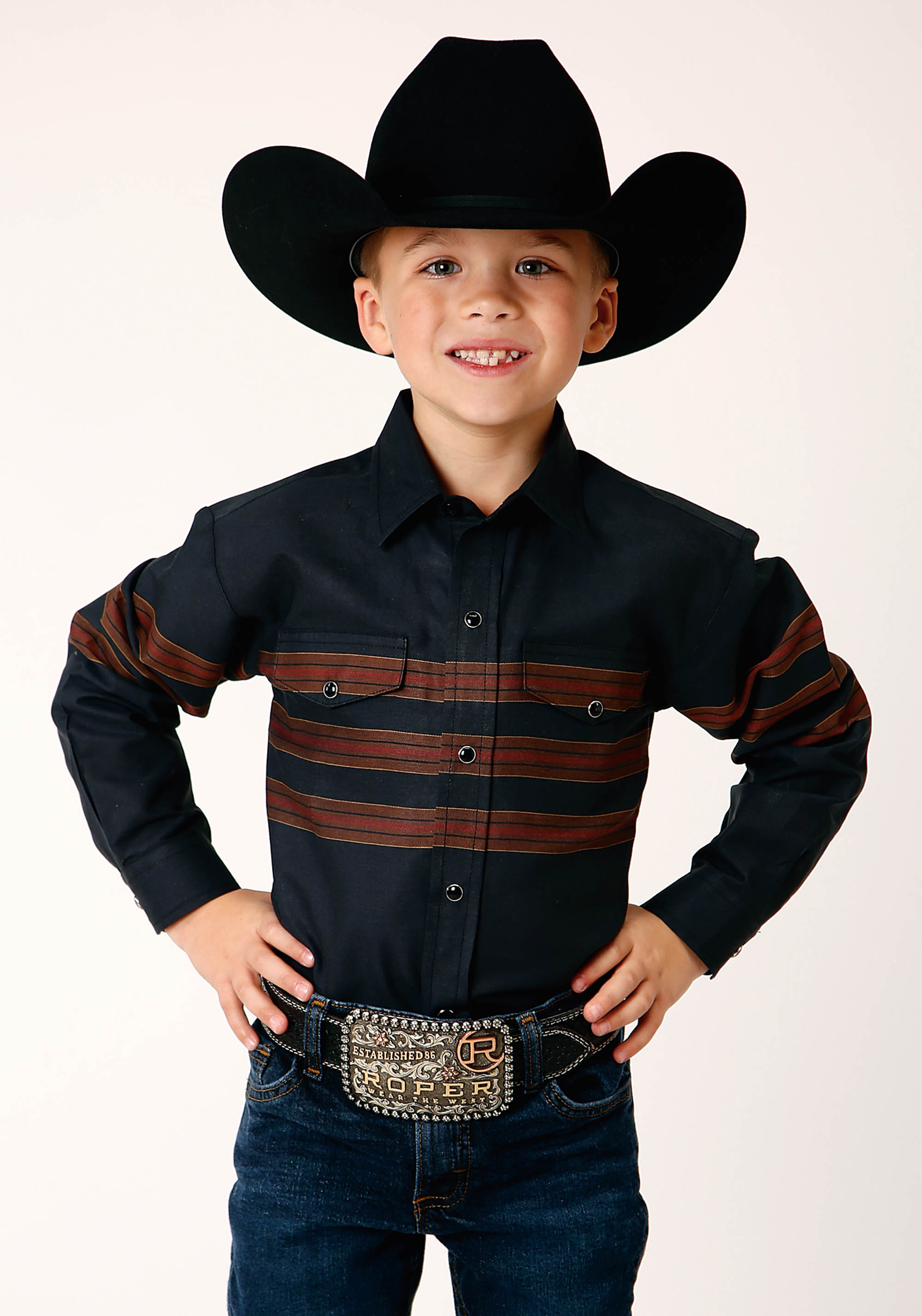 Karman Classics- 55/45 Border Stripe Boys 1727 Black W/saddle Brn Border Stripe