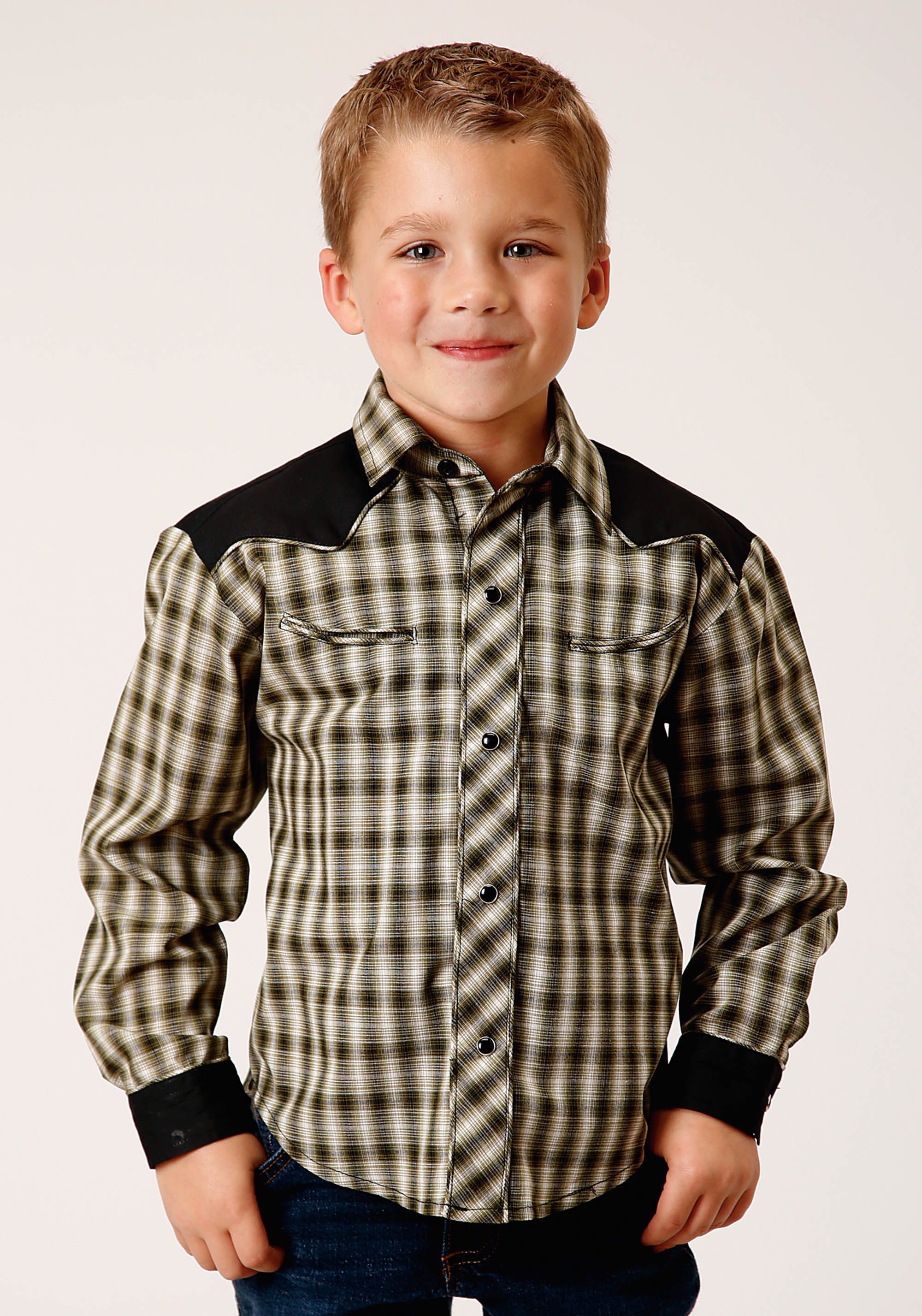 Karman Special Styles Boys Green 1710 Olive/blk/cream Windowpane Plaid