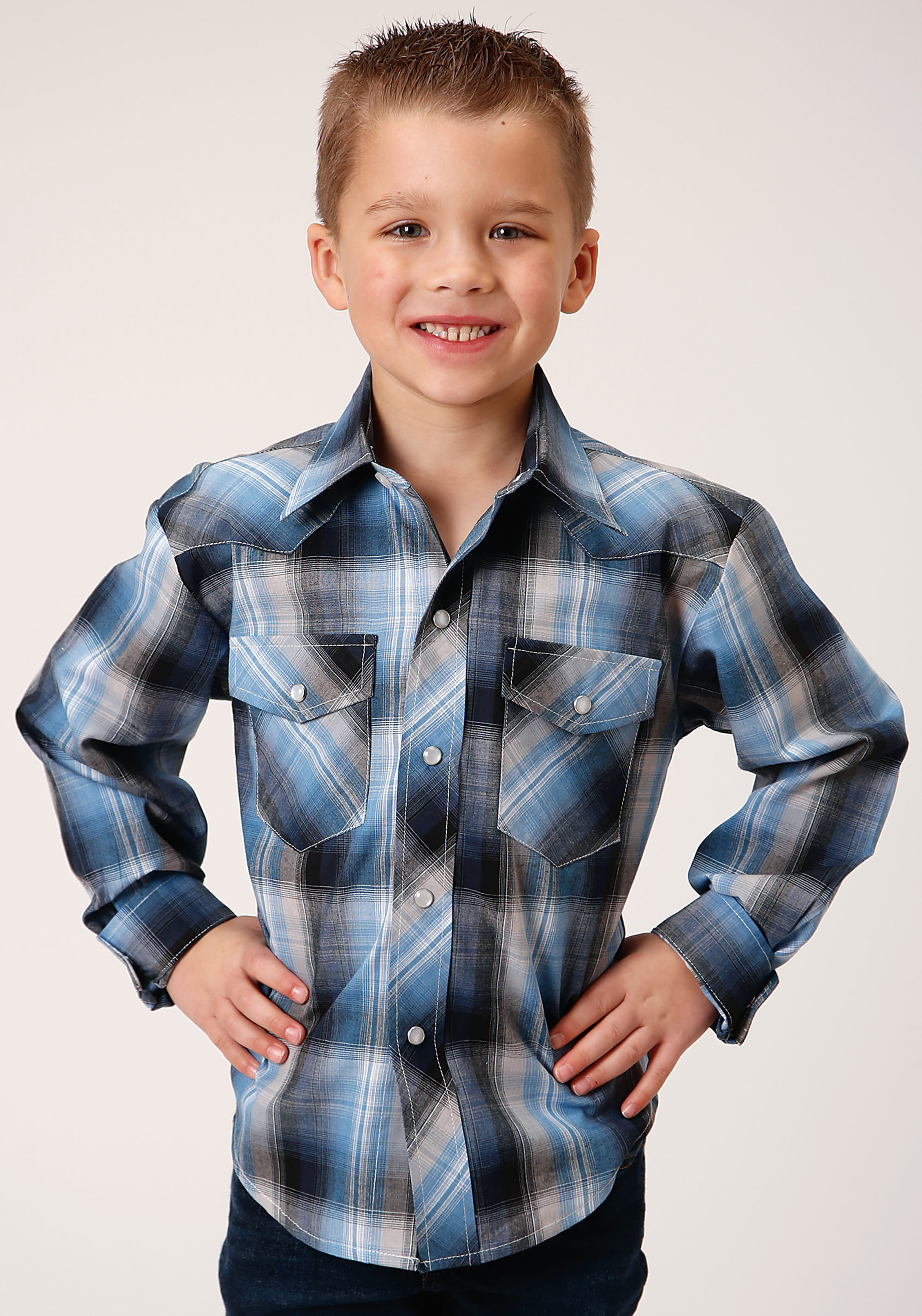 Karman Classics- 55/45 Plaids Boys 819 Lt. Blue & Navy Plaid