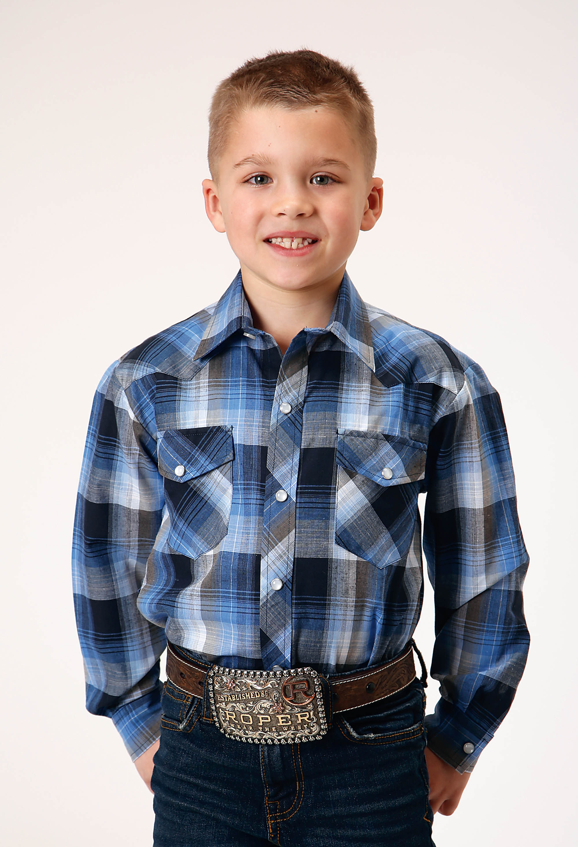 Karman Classics- 55/45 Plaids Boys 1886 Blue/black/white Plaid