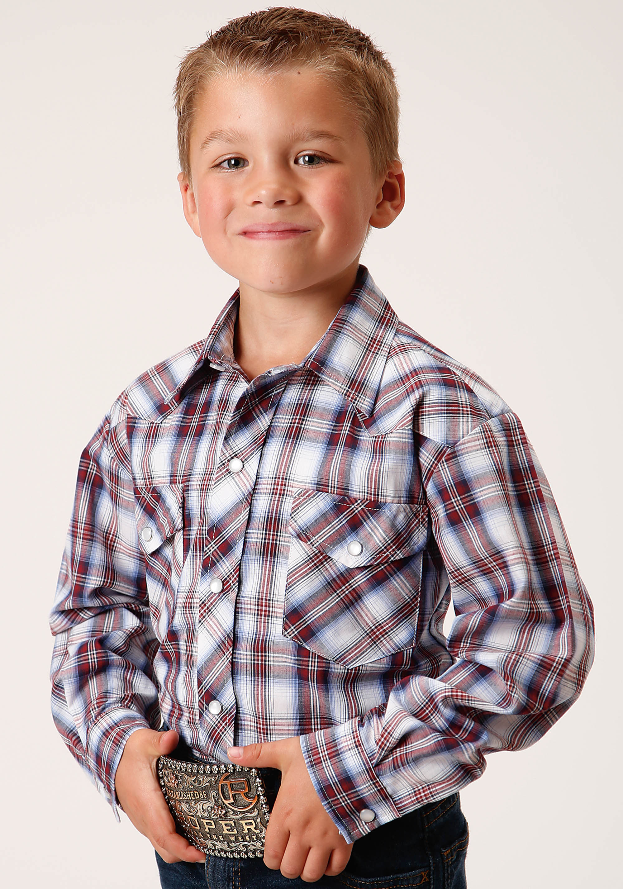 Karman Classics- 55/45 Plaids Boys 1510 Wine, Navy, White Plaid