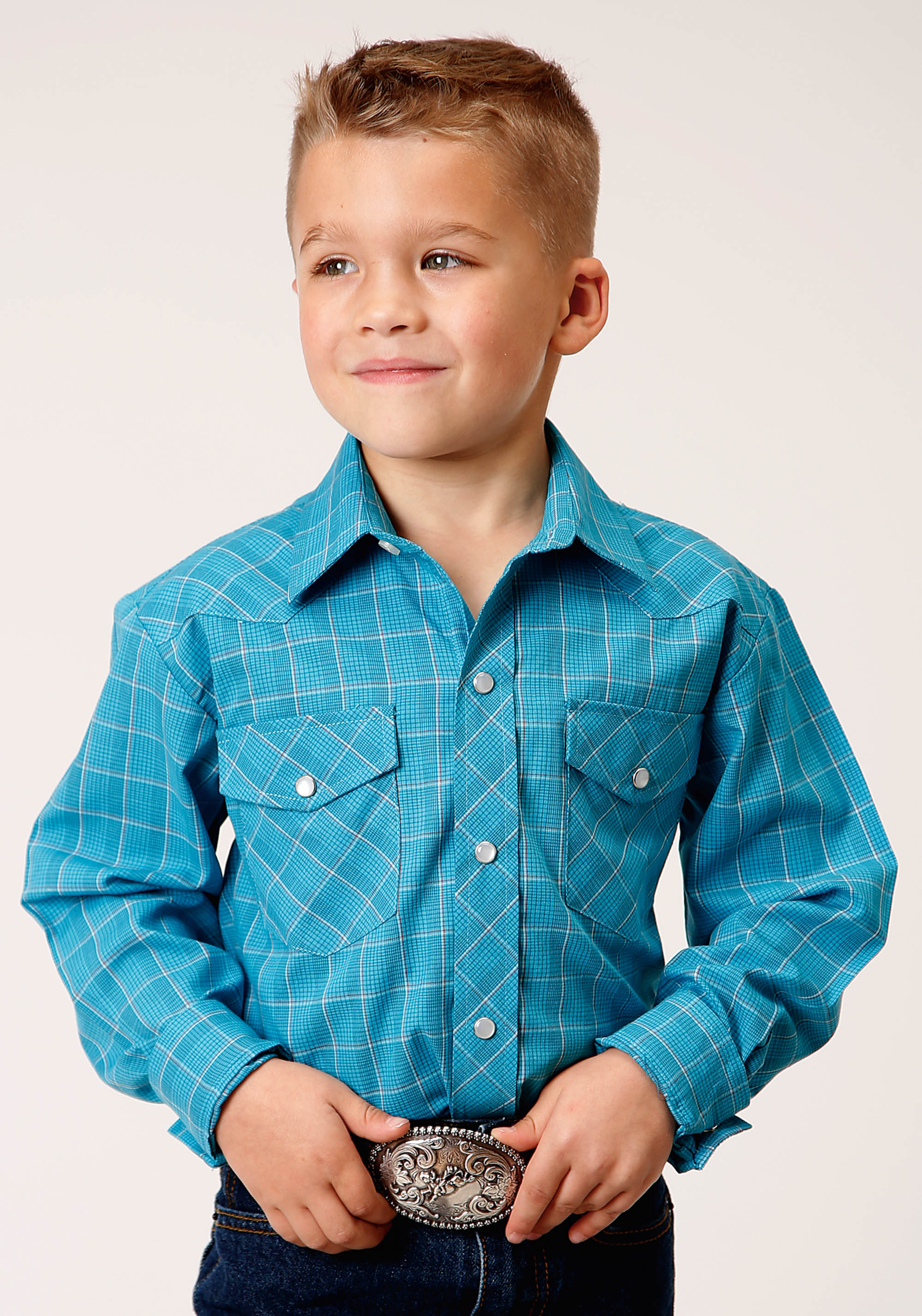 Karman Classics – 55/45 Plaids Boys Turquoise 1208 Tq,bl & Or Windowpane Plaid