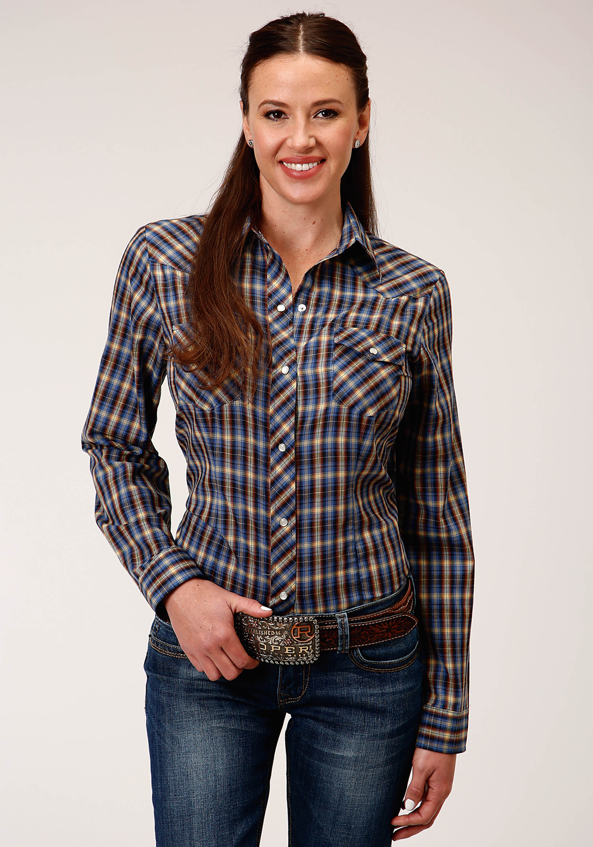 Karman Classics – 55/45 Plaids Womens Blue 1206 Royal, Brown & Yellow Plaid