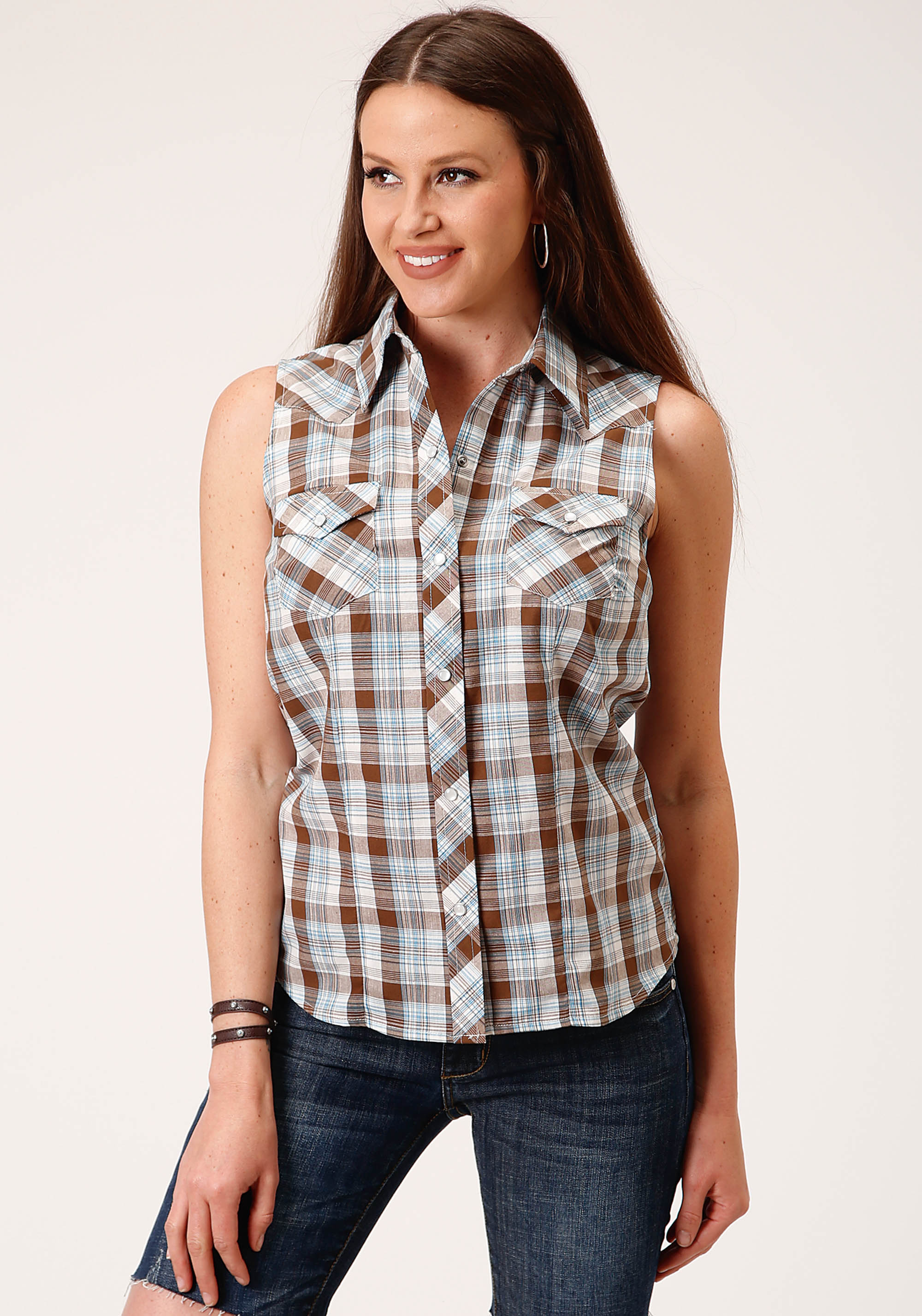 Karman Classics- 55/45 Plaid Womens 1512 Brown, Blue & White Plaid