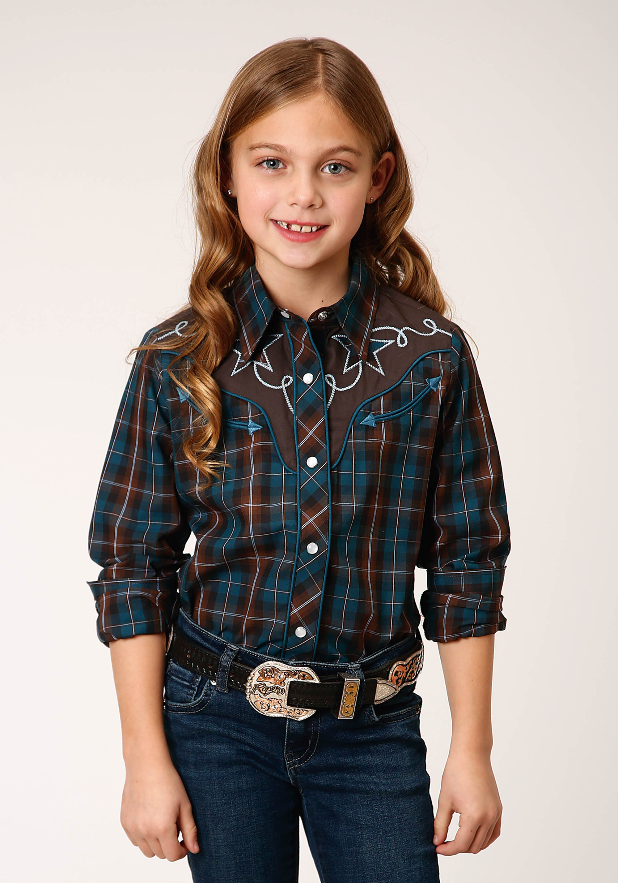 Karman Special Styles Girls 00808 Brown And Teal Windopane Plaid