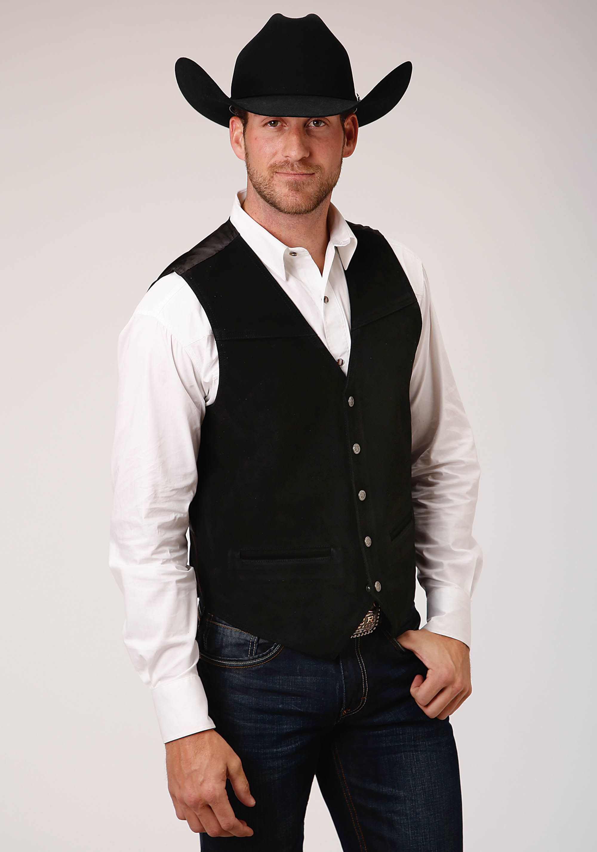 Roper Men’s Vest Mens Black Suede W/buckle Tie