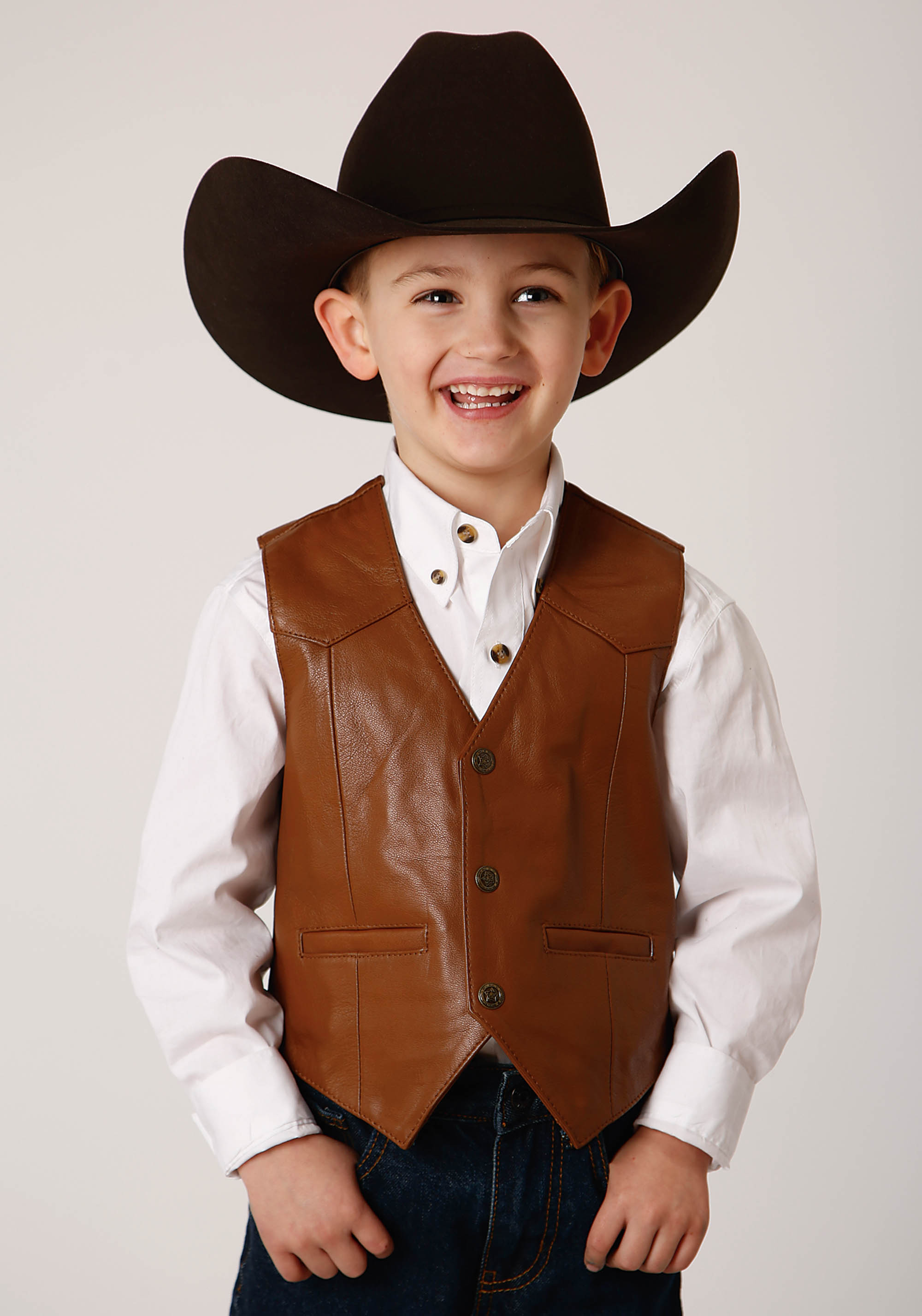 Roper Boys Vest Kids Mid Brown Goat Nappa Vest