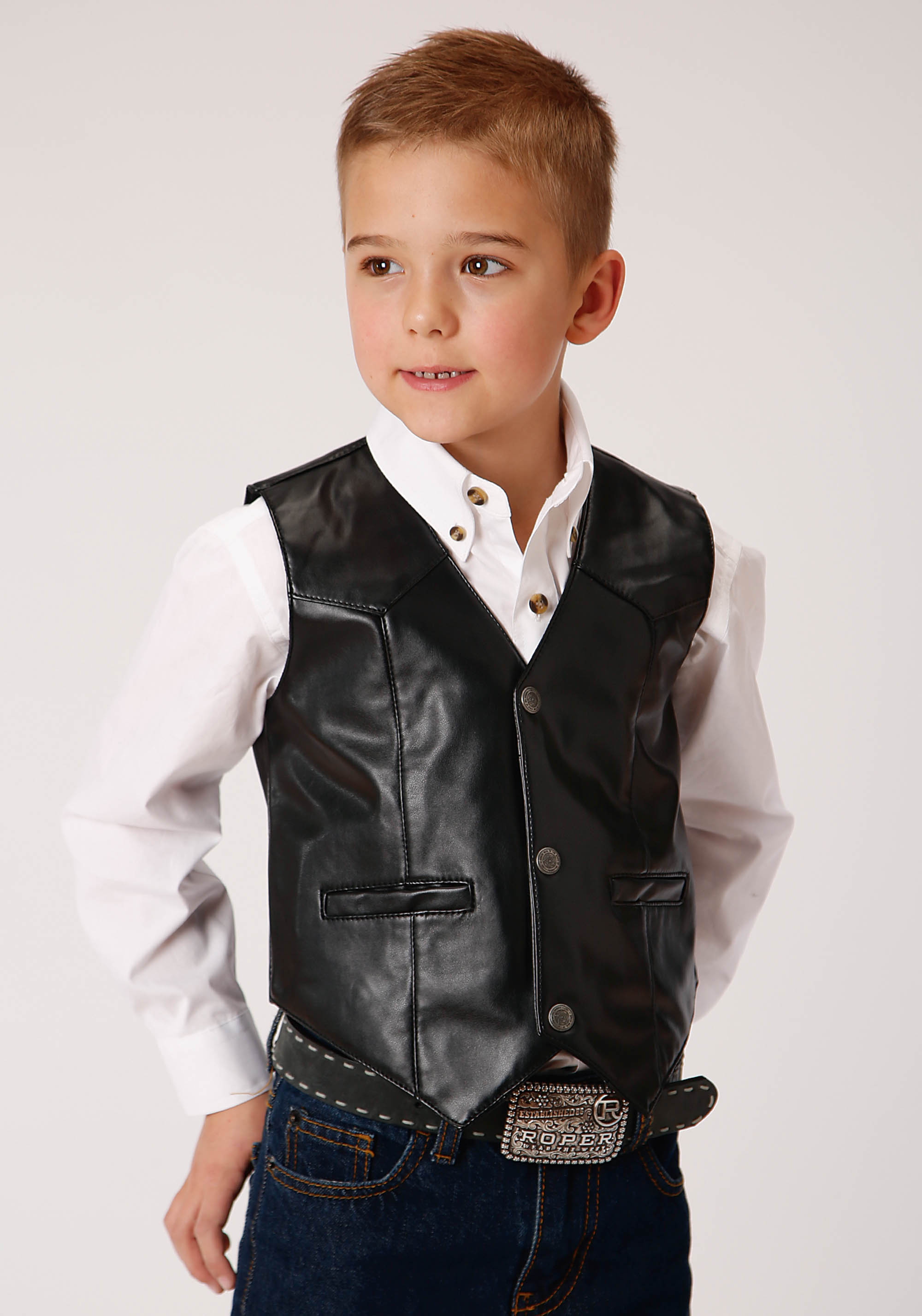 Roper Boy’s Faux Leather Vest Kids Black Faux Suede Basic Vest – Cowboy ...