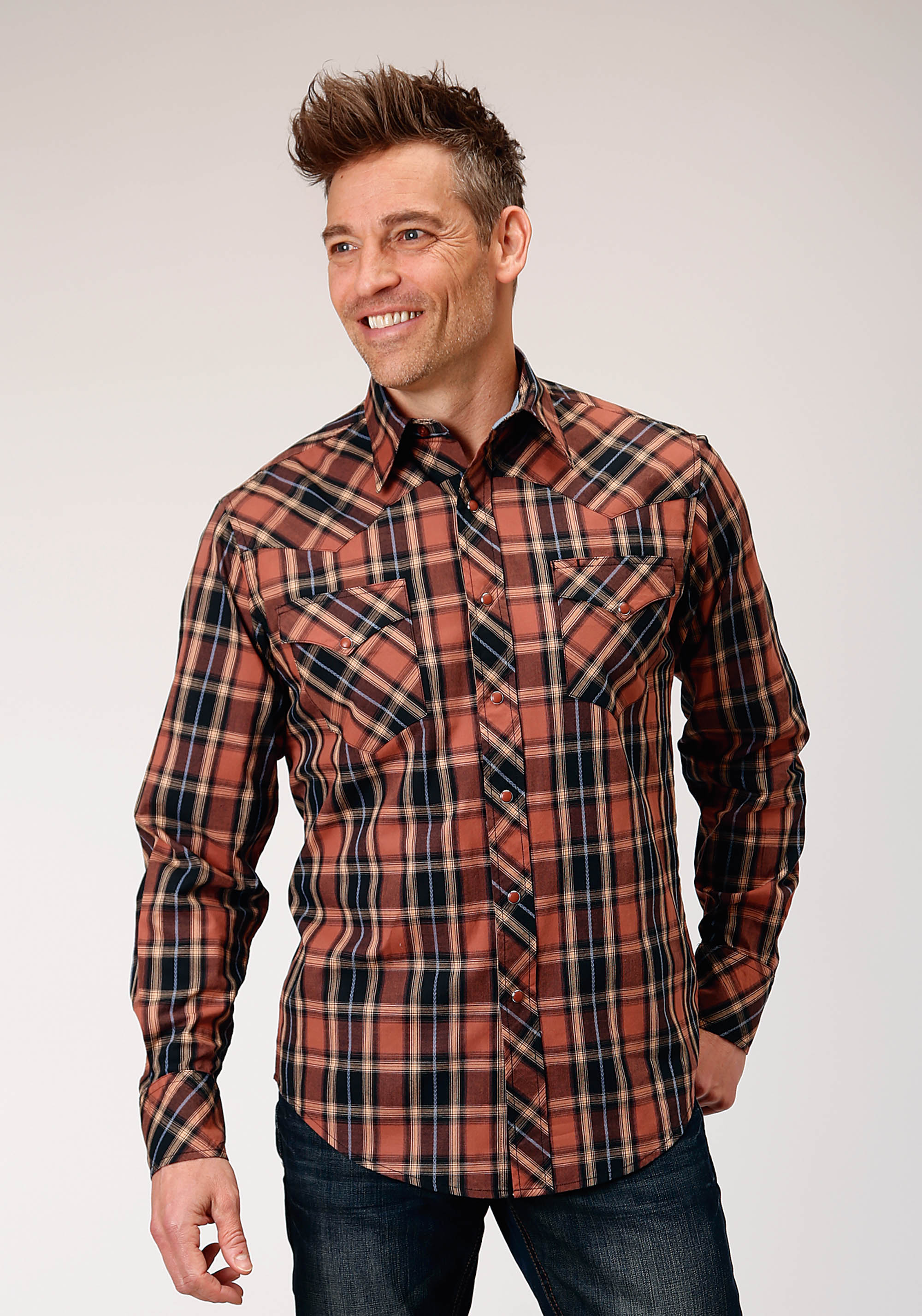 West Made Collection Mens Brown 1853 Arrow Dobby Plaid