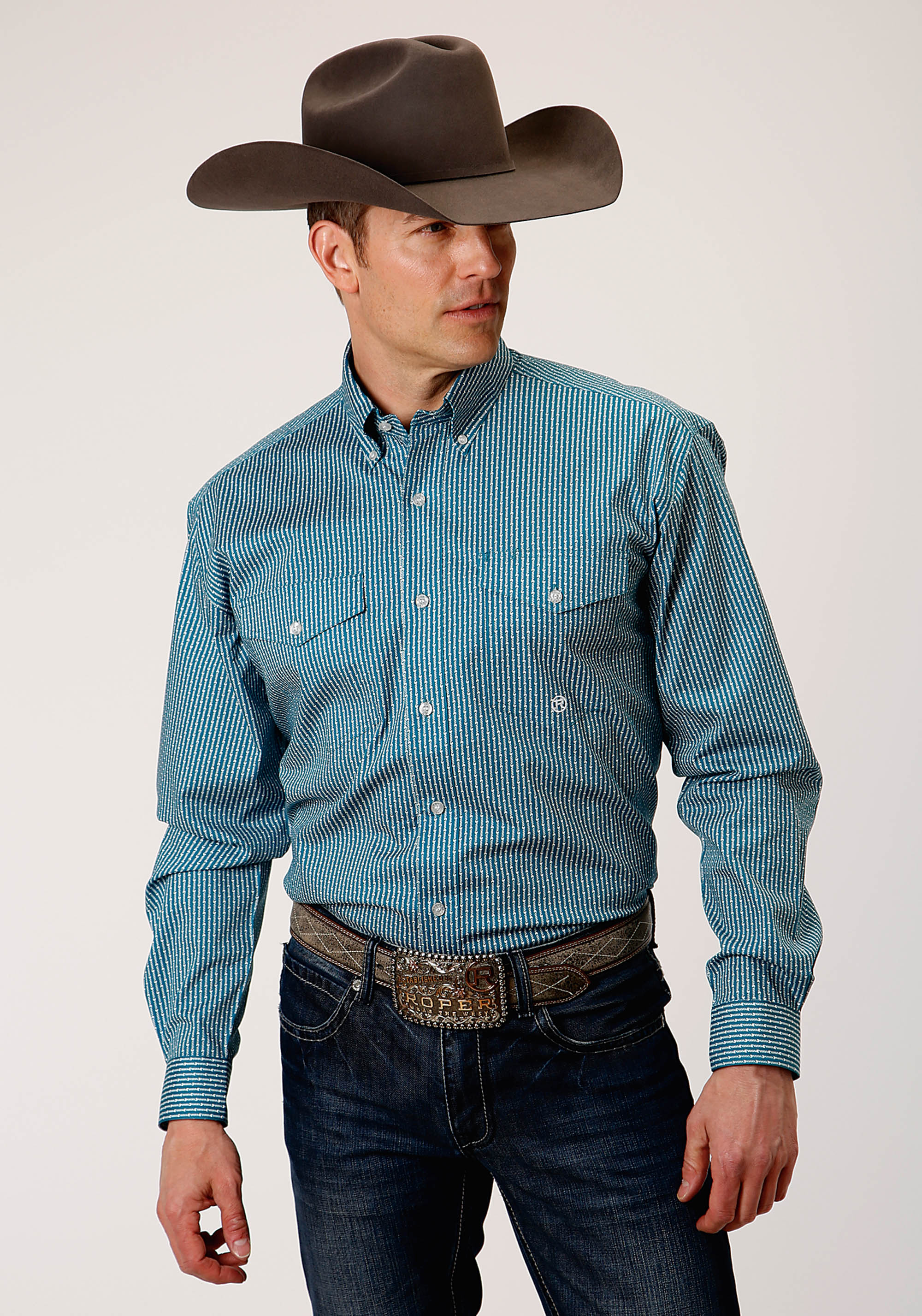 Men’s Amarillo Collection- Purple Sage Mens 01000 Arrow Roper Print – Teal