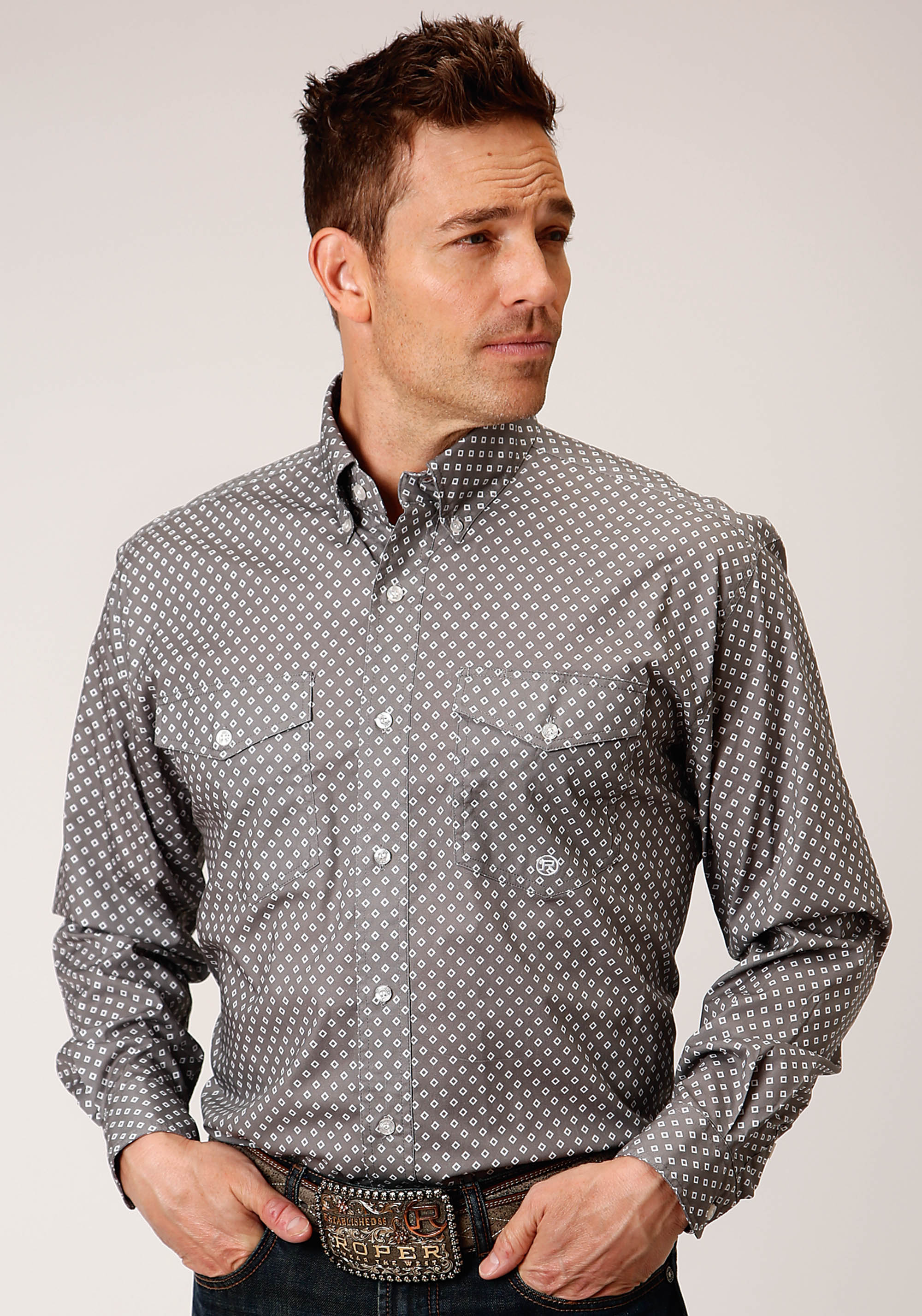 Men’s Amarillo Collection- Setting Sun Mens 1127 Stretch Poplin Diamond – Grey