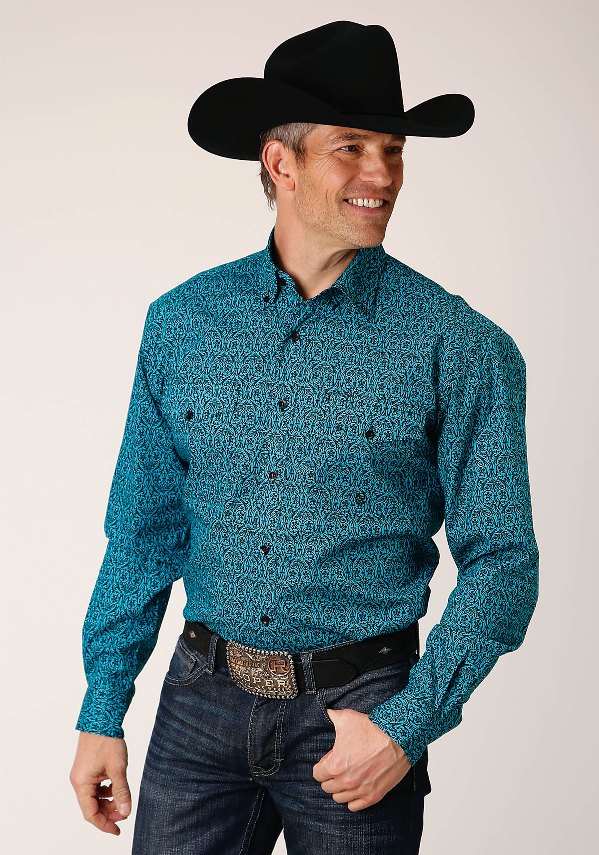 Men’s Amarillo Collection- Turquoise Trail Mens 1668 Vintage Teal Print