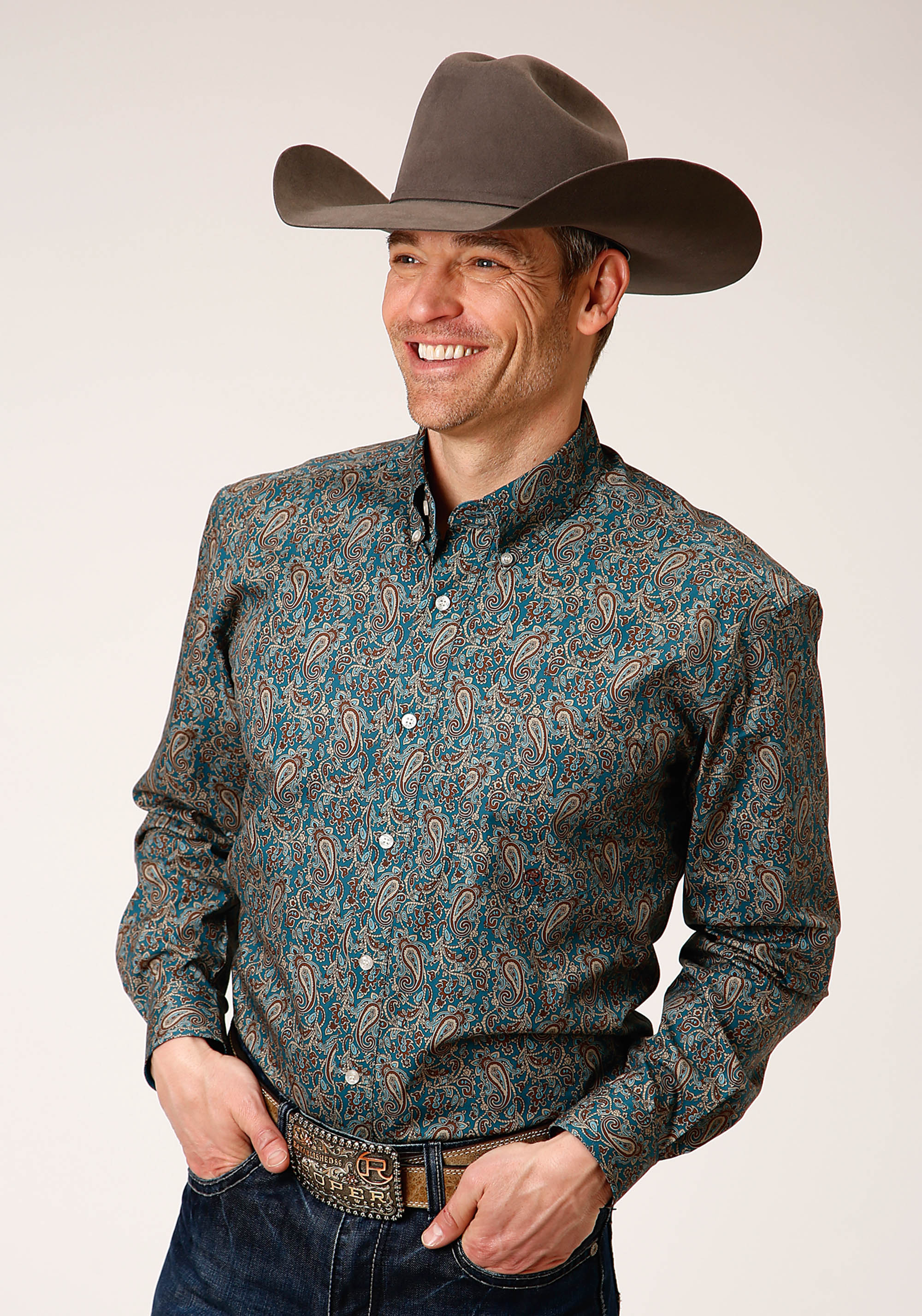 Men’s Amarillo Collection- Country Teal Mens Green 00788 Vintage Teal Paisley