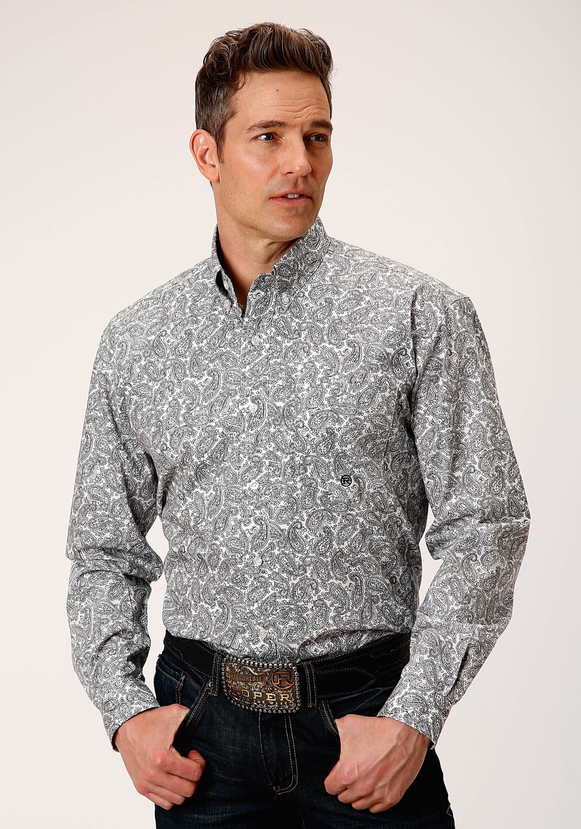 Men’s Amarillo Collection- Campfire Mens White 00998 Line Paisley