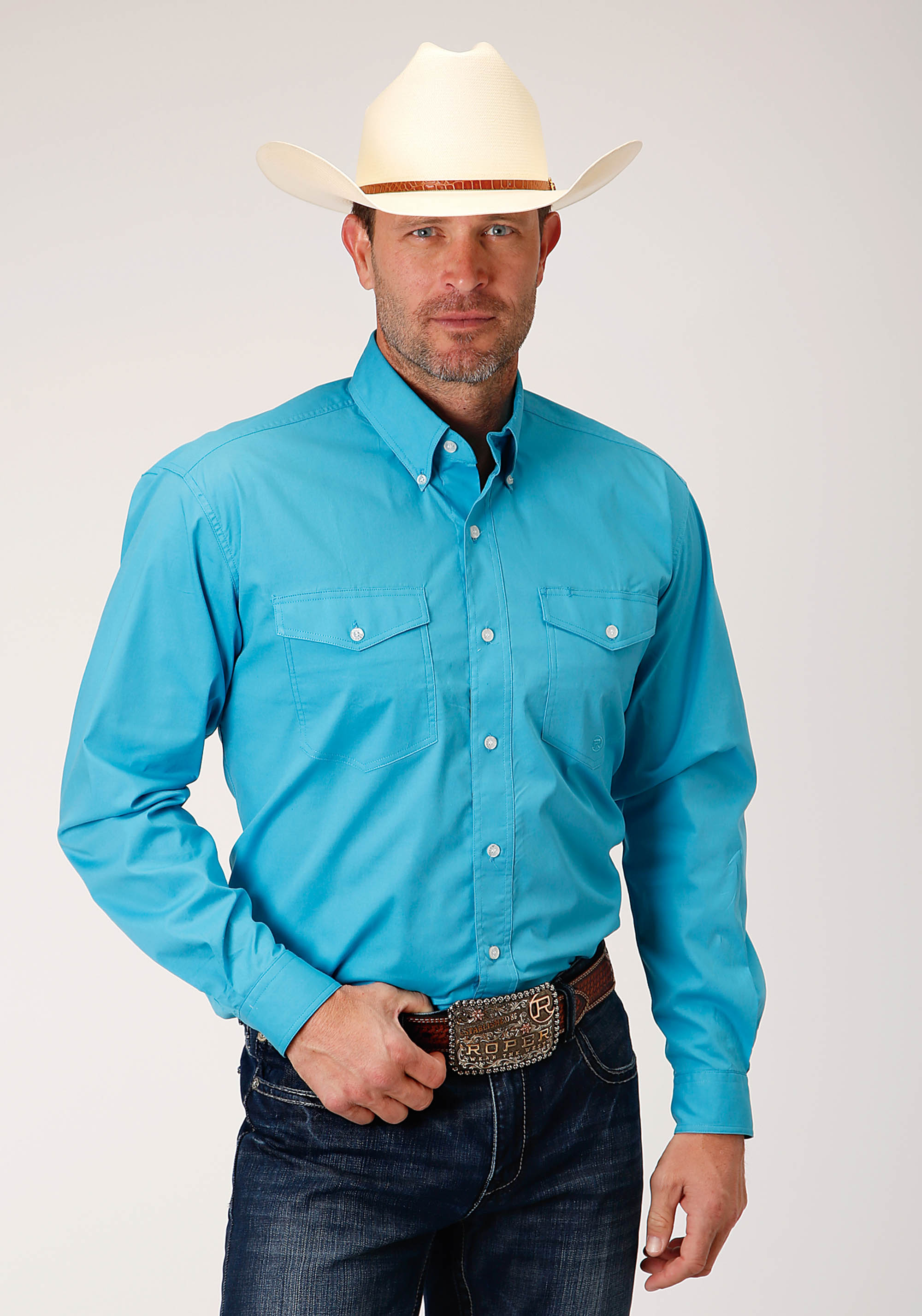 Men’s Amarillo Collection- Purple Sage Mens 01008 Stretch Poplin – Turquoise