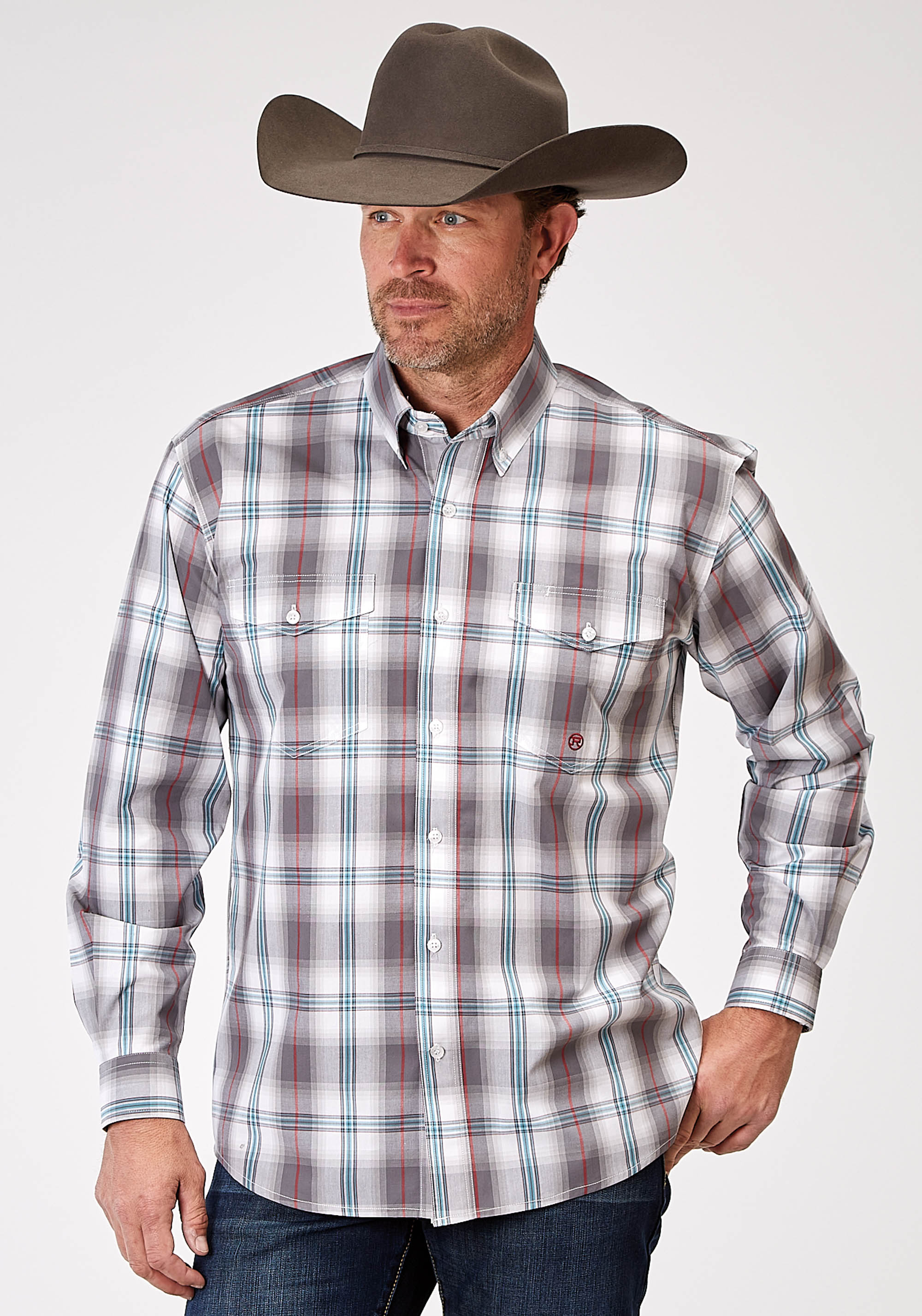 Men’s Amarillo Collection- Red River Mens Grey 1941 Gray Cloud Plaid