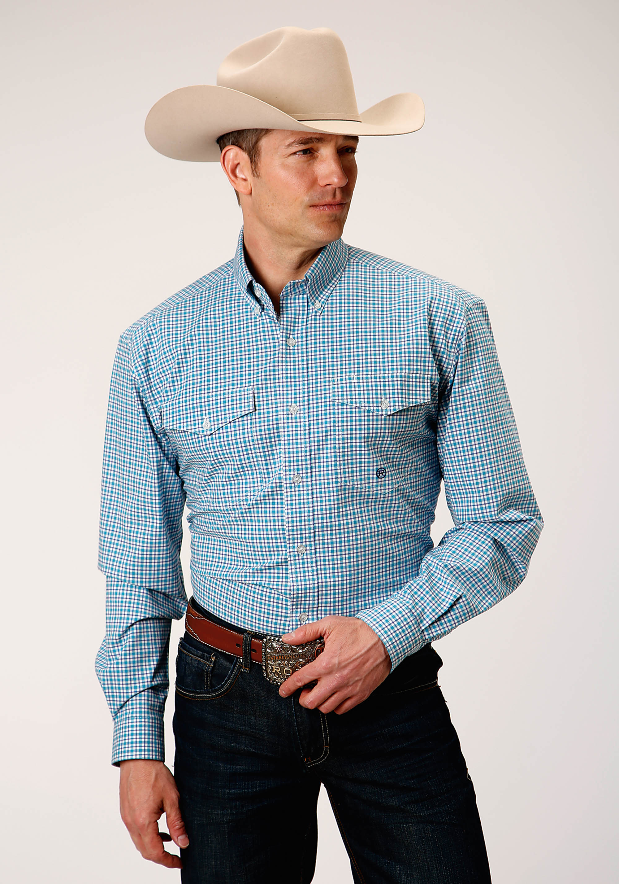 Men’s Amarillo Collection- Purple Sage Mens Turquoise 01002 Stretch Check