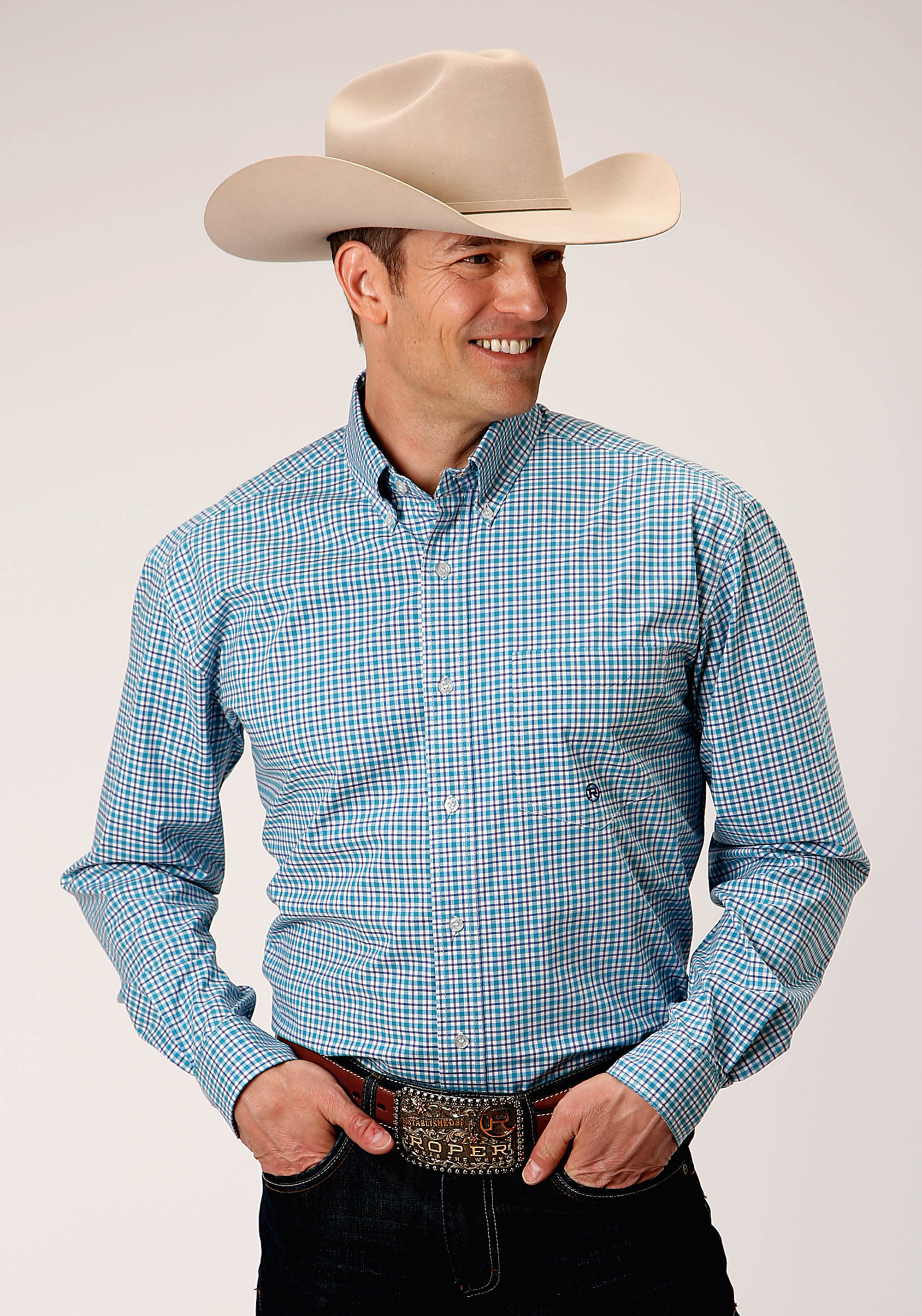 Men’s Amarillo Collection- Purple Sage Mens Turquoise 01002 Stretch Check