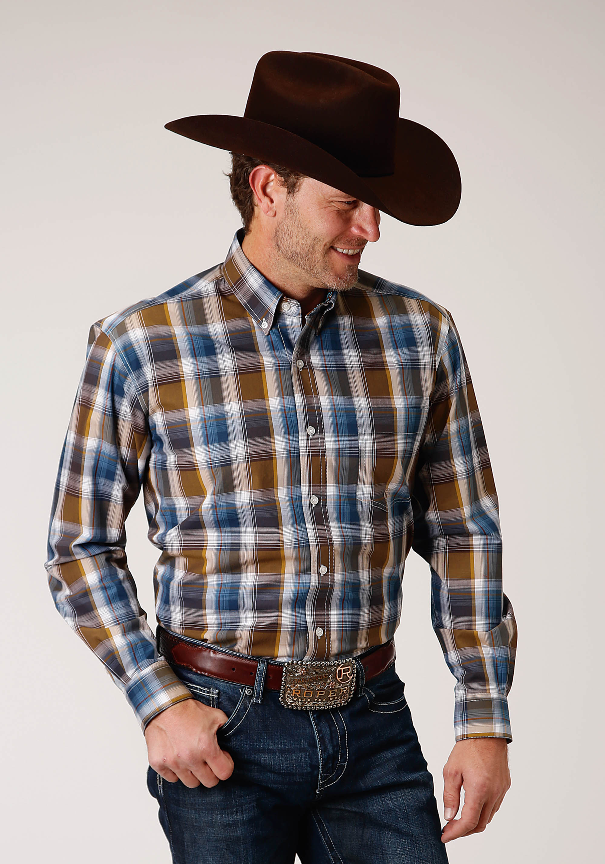 Men’s Amarillo Collection- Country Teal Mens Brown 00801 Chocolate Plaid