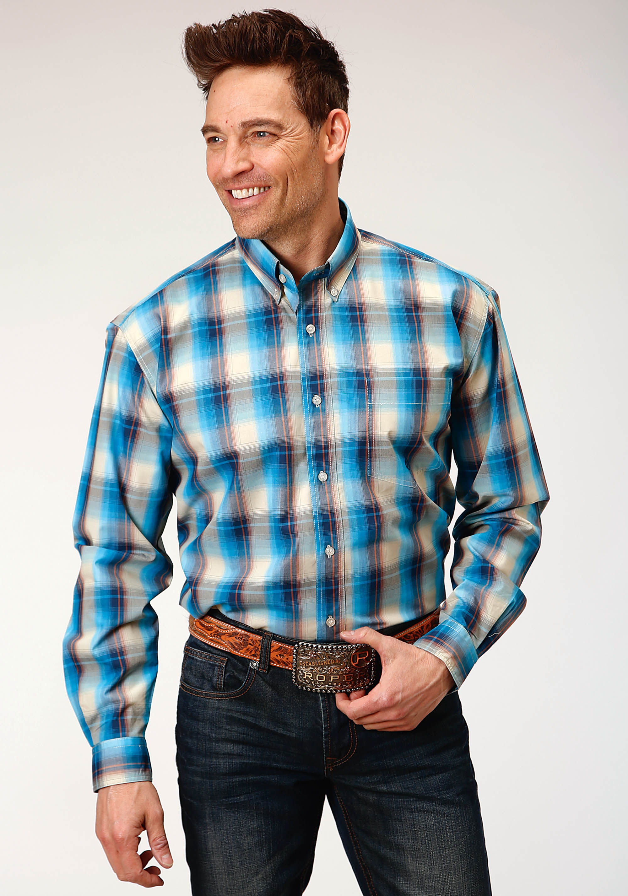 Men’s Amarillo Collection – Autumn Sky Mens Blue 1230 Sunset Plaid