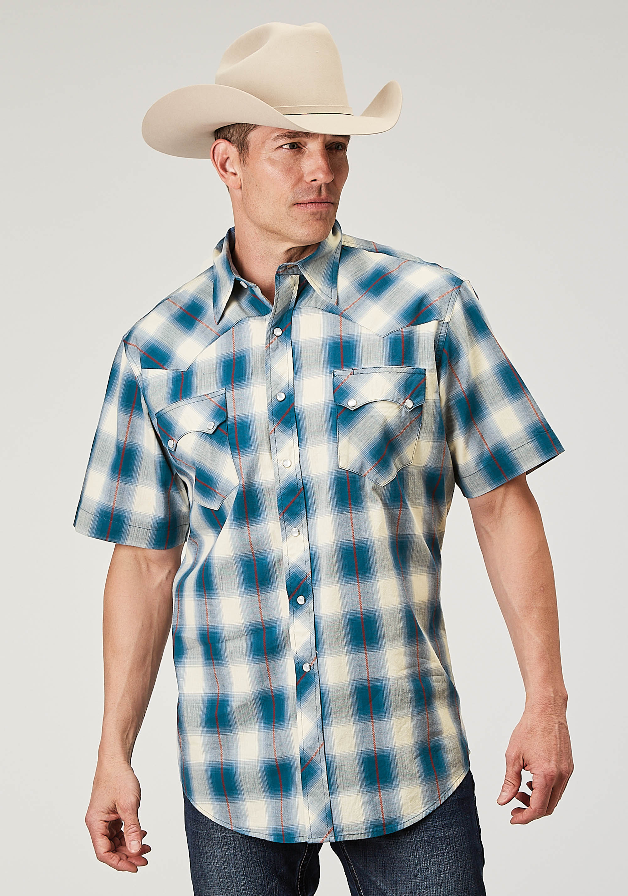 West Made Collection Mens Blue 1892 Arrow Dobby Plaid