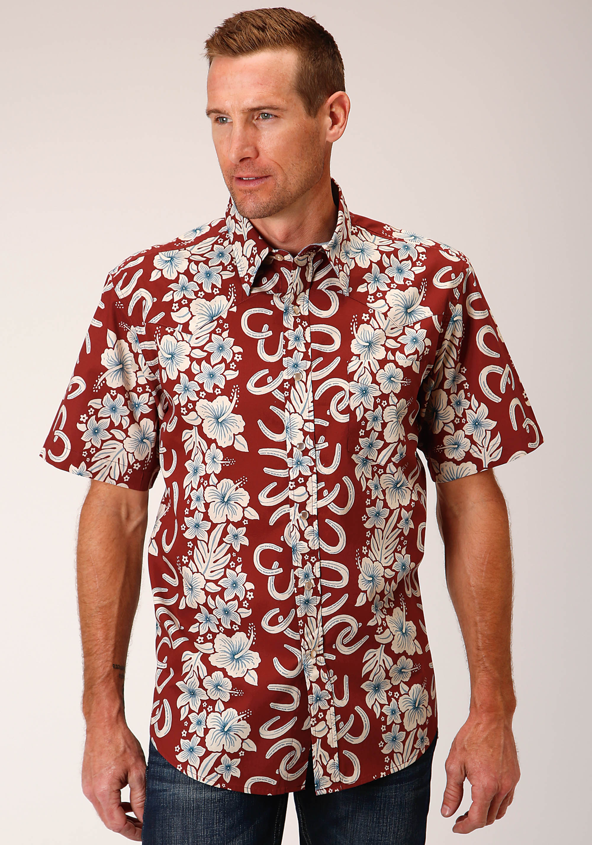 West Made Collection Mens Red 1480 Hawaiian Horseshoes Print