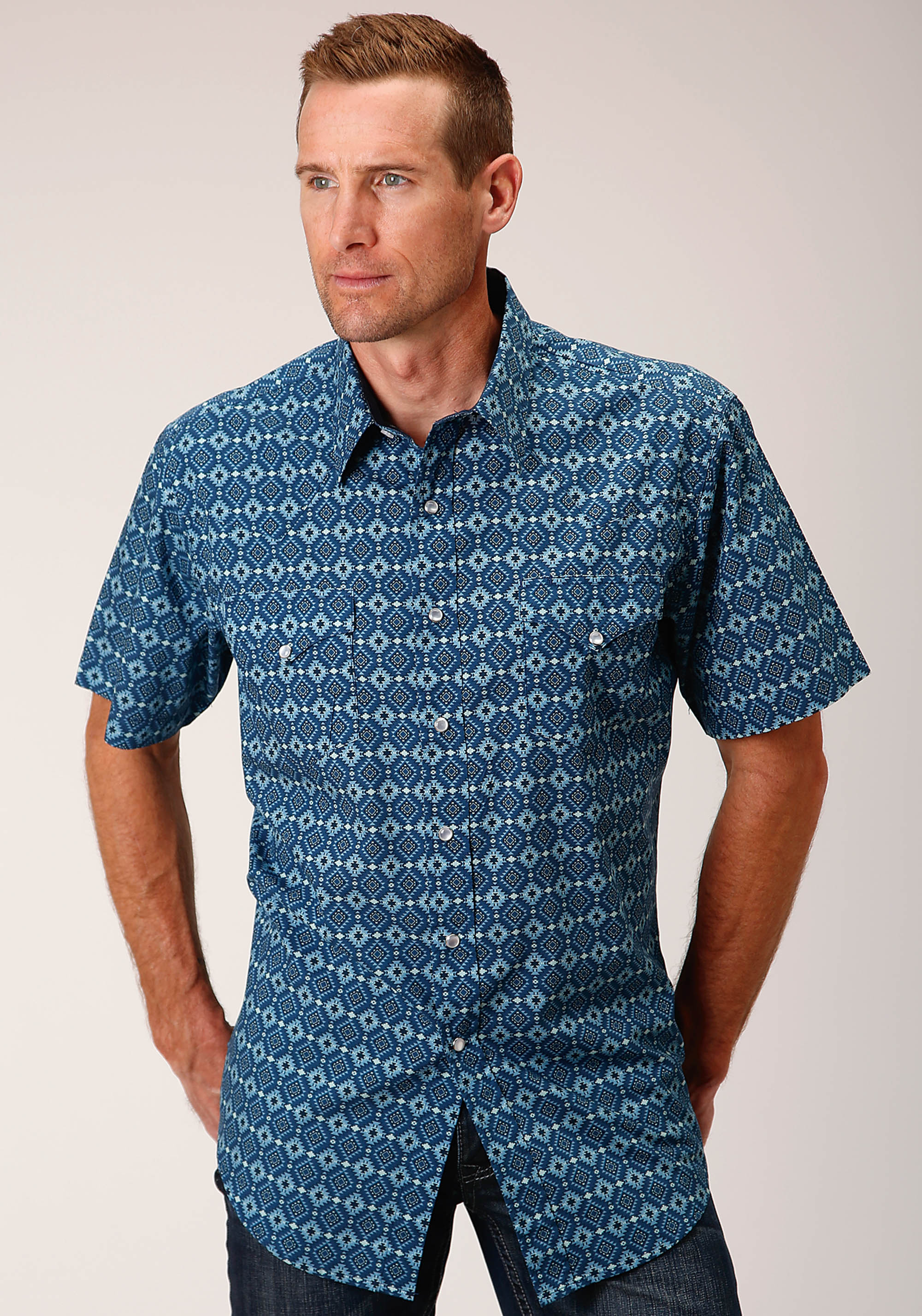 West Made Collection Mens Blue 1486 Mini Aztec Print