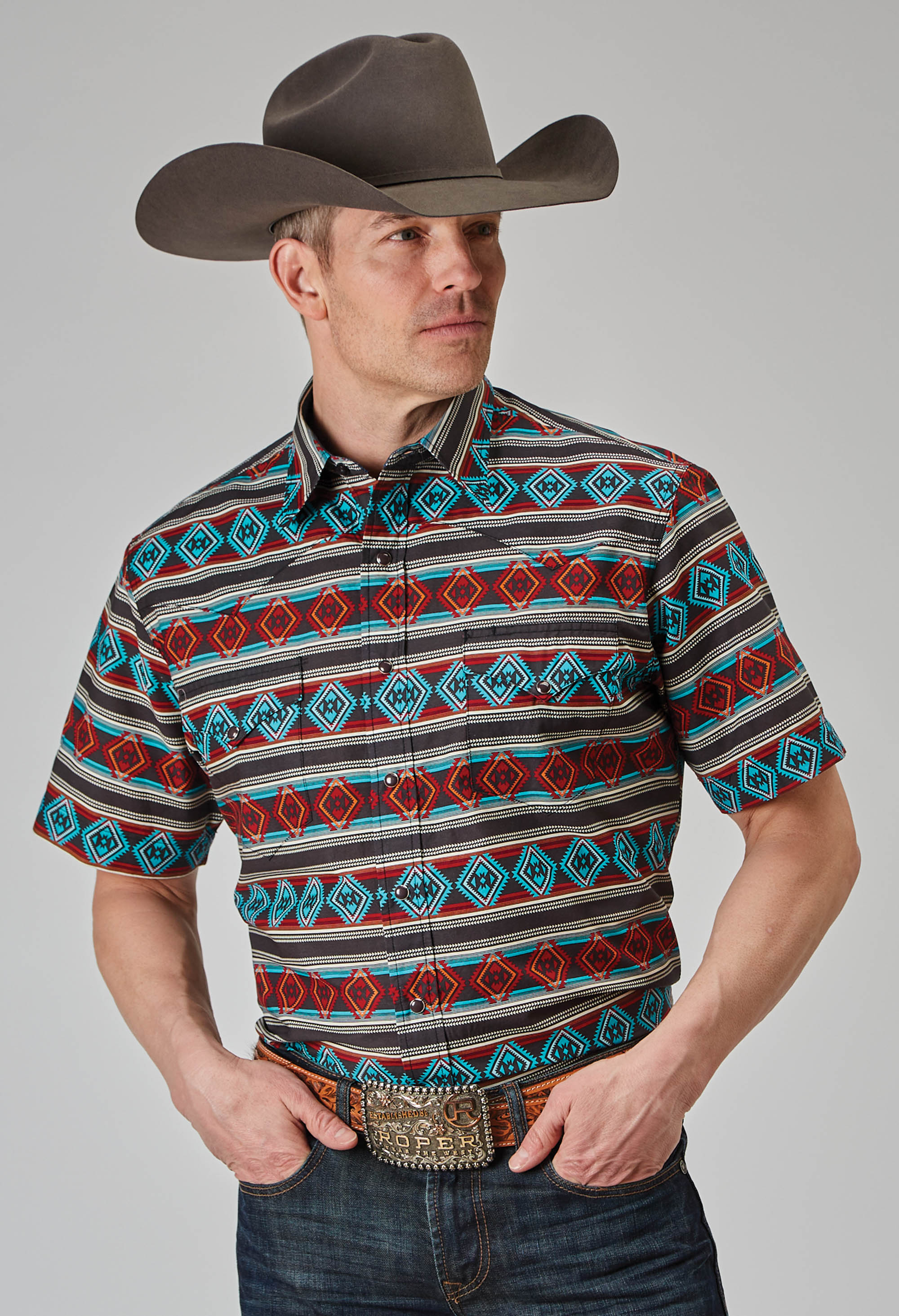 West Made Collection Mens Red 1898 Aztec Stripe Print