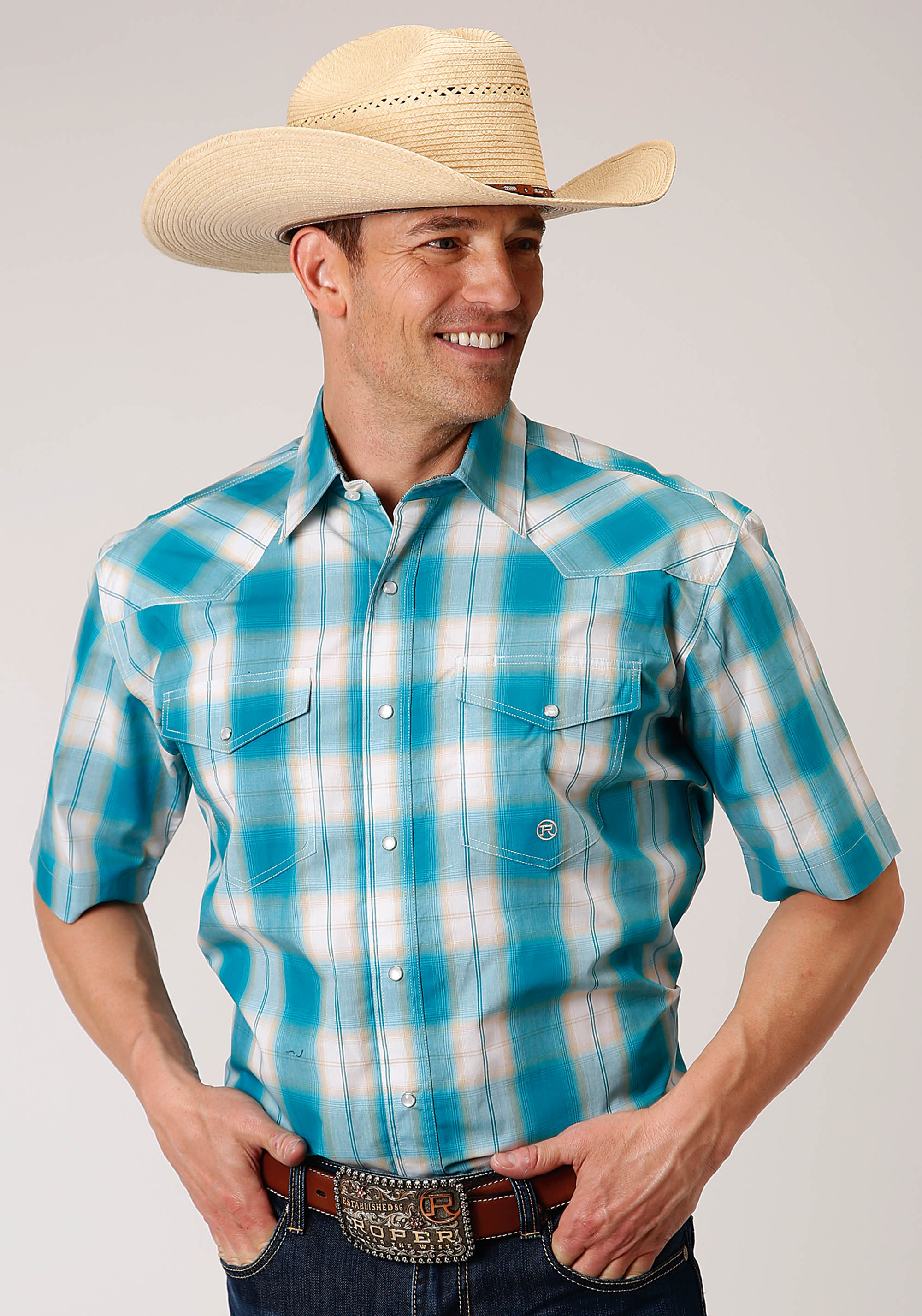 Men’s Amarillo Collection- Turquoise Saddle Mens 1138 Turquoise Sand Ombre Plaid