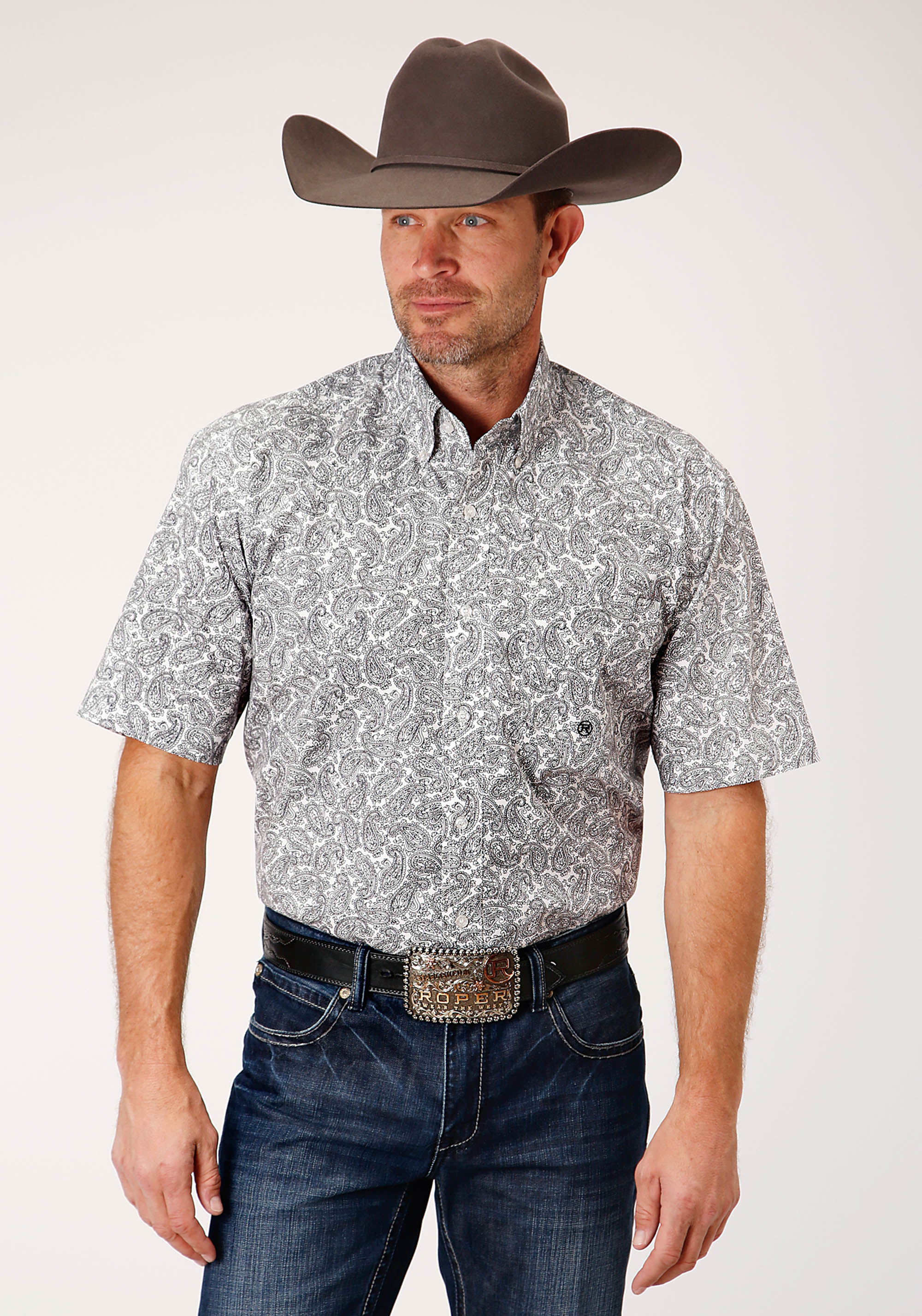 Men’s Amarillo Collection- Campfire Mens White 00998 Line Paisley