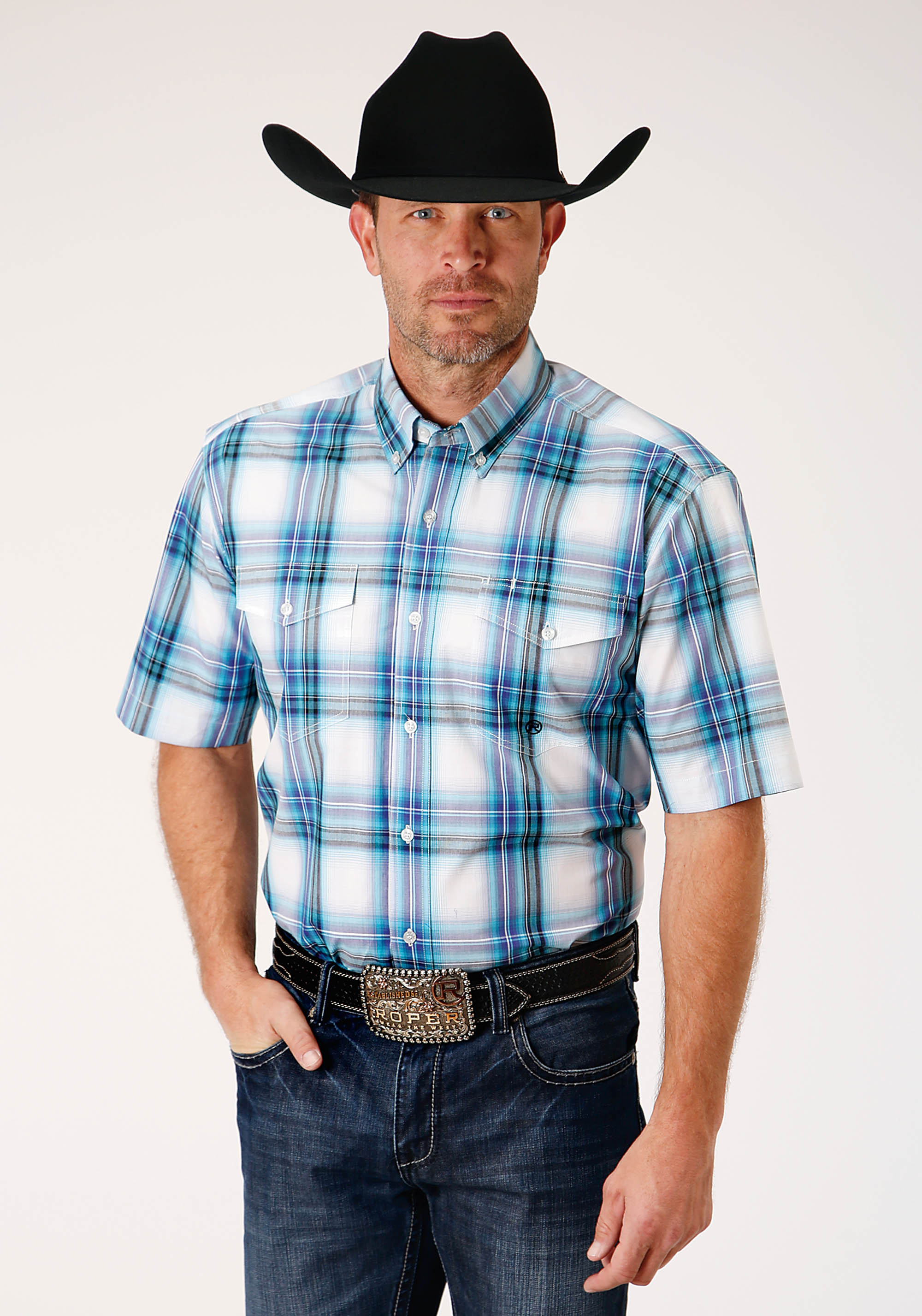 Men’s Amarillo Collection- Purple Sage Mens Teal 01006 Clear Sky Plaid