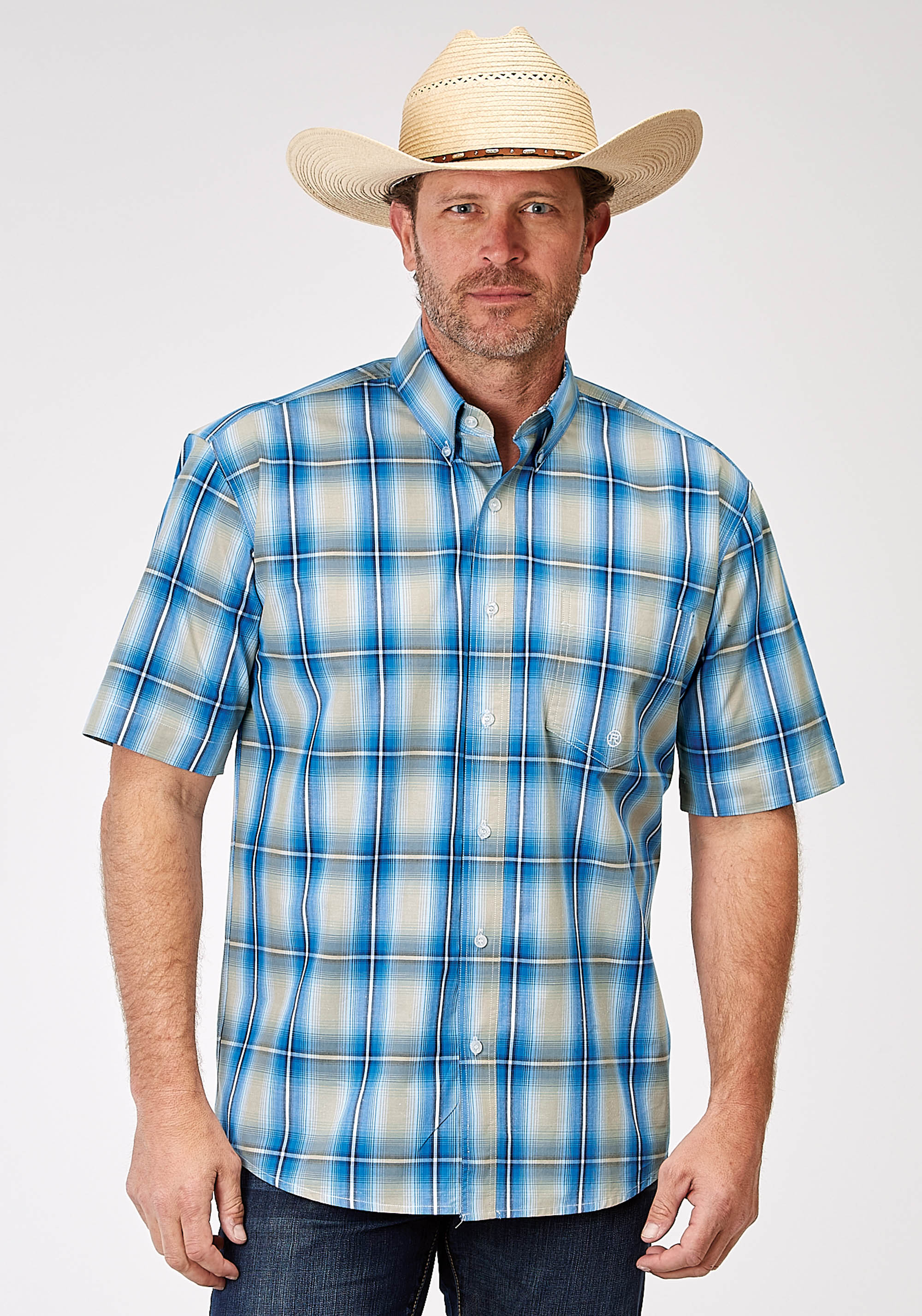 Men’s Amarillo Collection- Western Blues Mens Blue 1942 Chicory Ombre Plaid