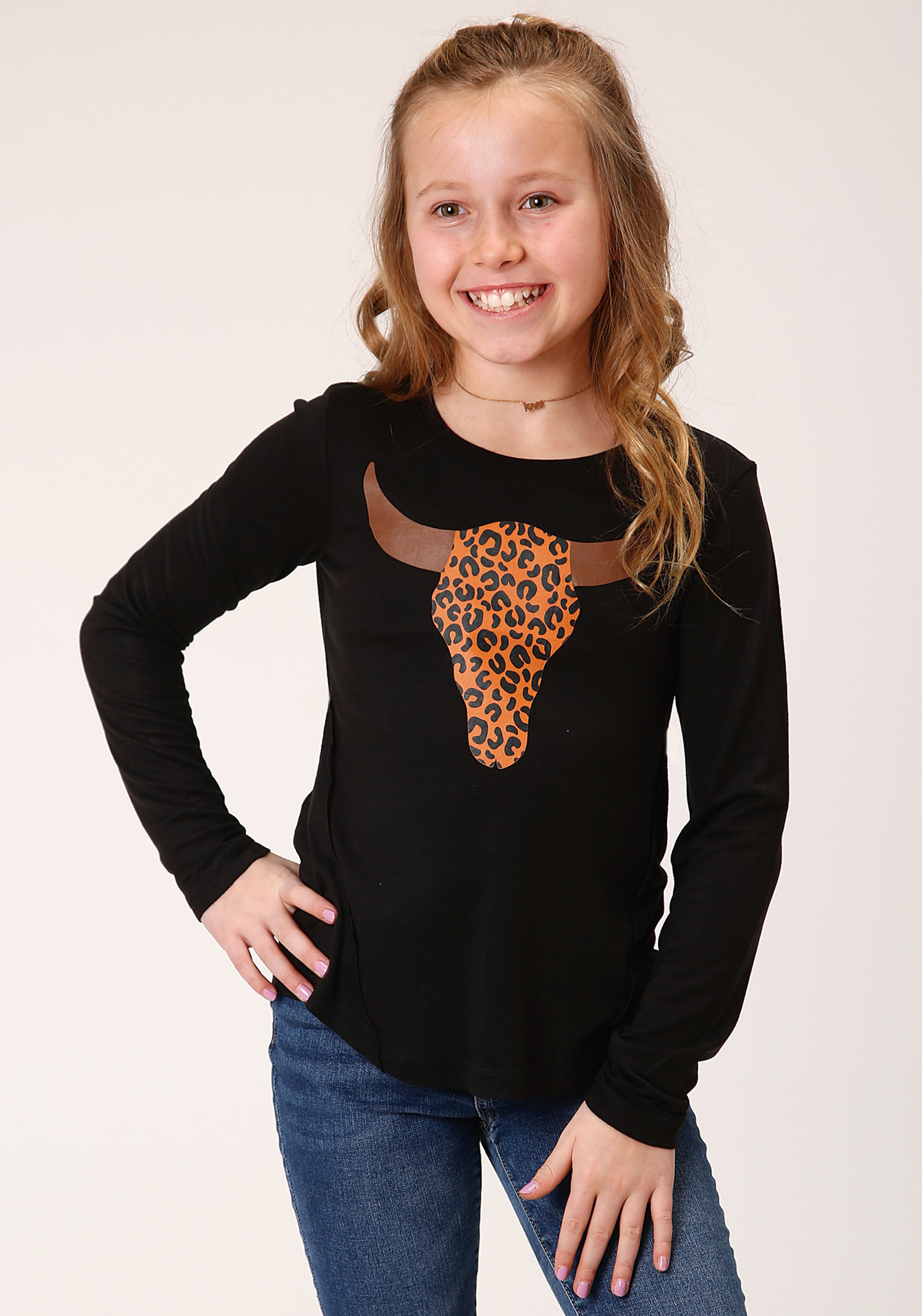 Five Star Girls Girls Black 1462 P/r Jersey Ls Scoop Neck Tee