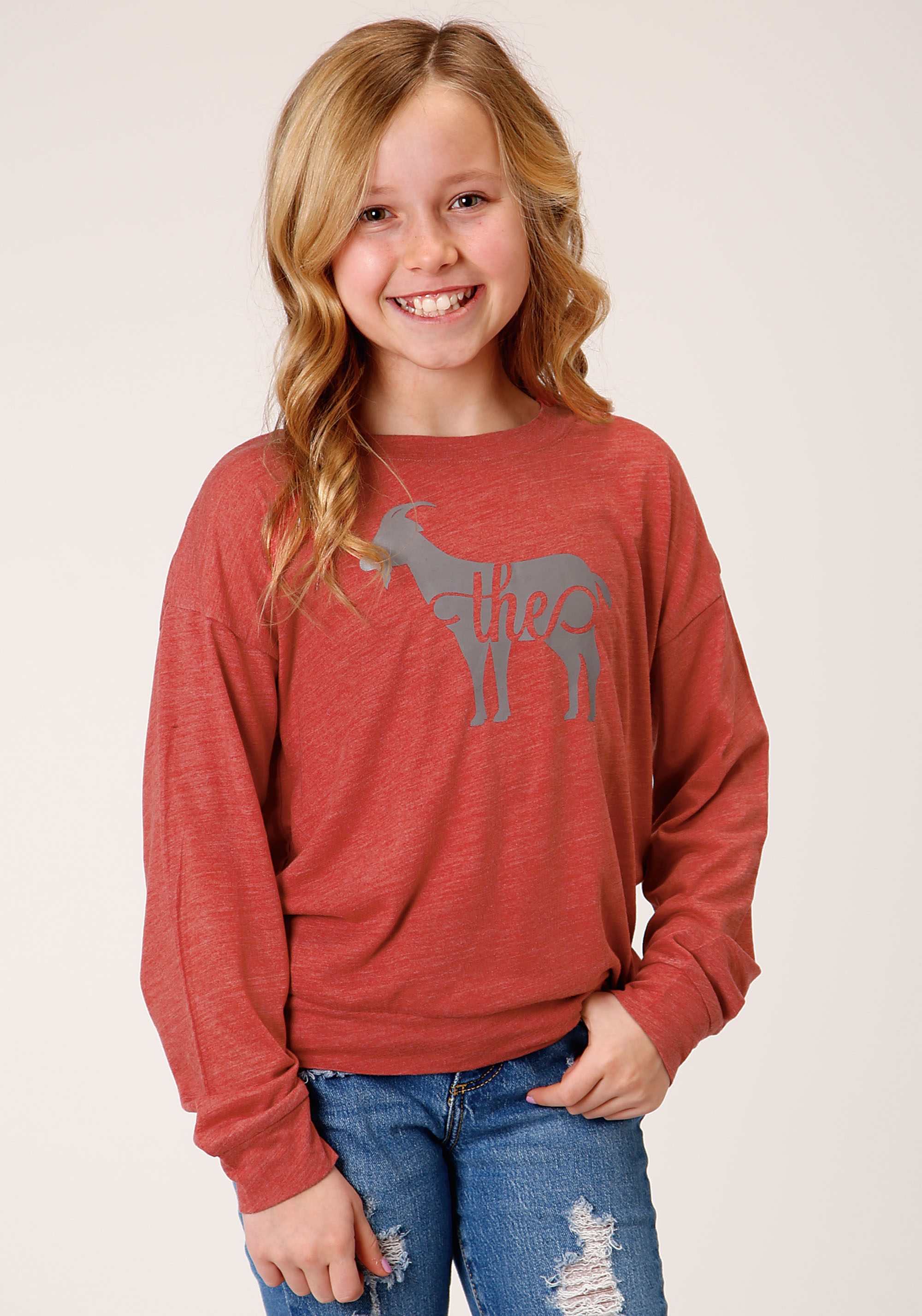 Five Star Girls Girls Red 1462 P/r Jersey Ls Scoop Neck Tee