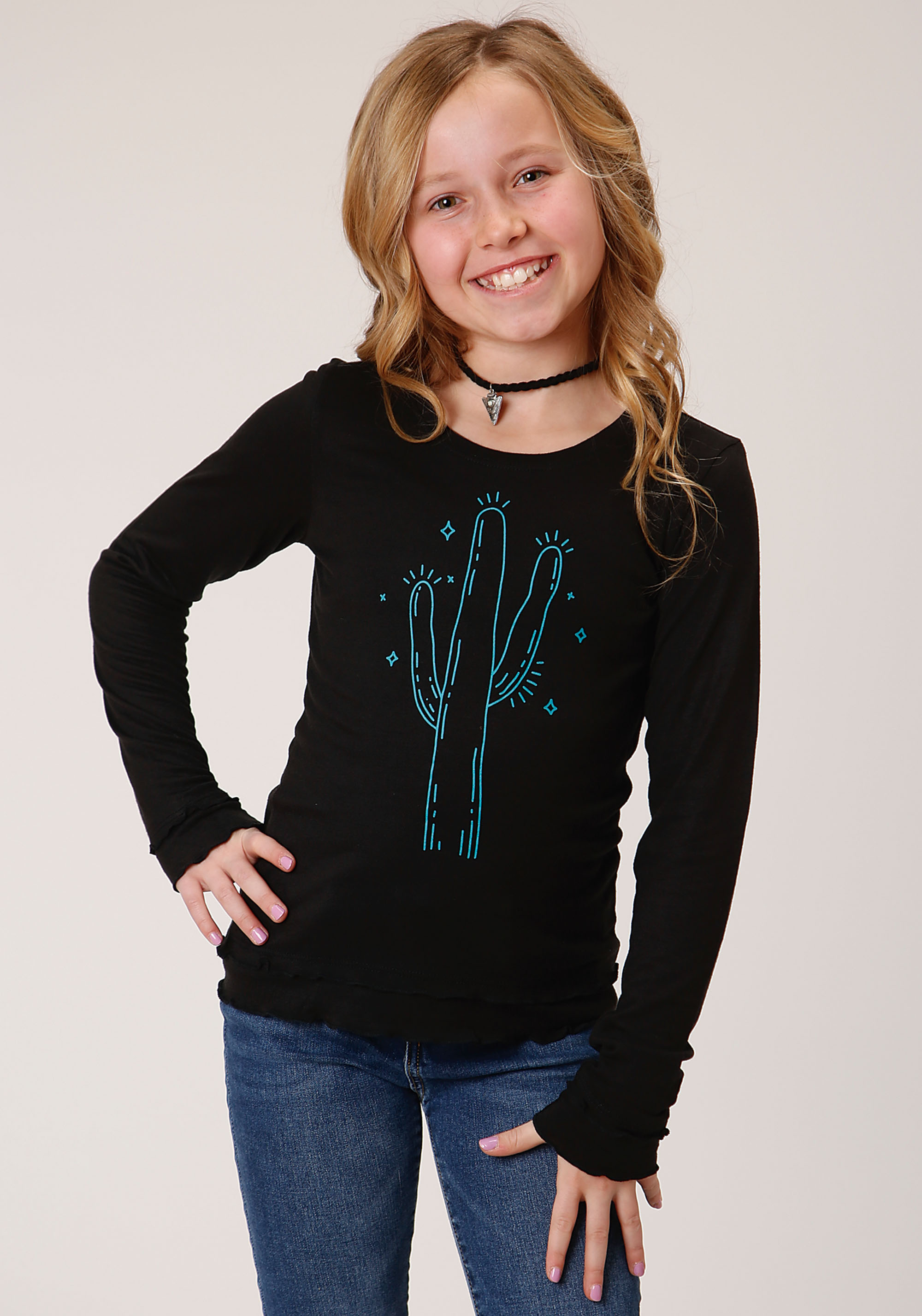 Five Star Girls Girls Black 1462 Poly Rayon Jersey Ls Tee