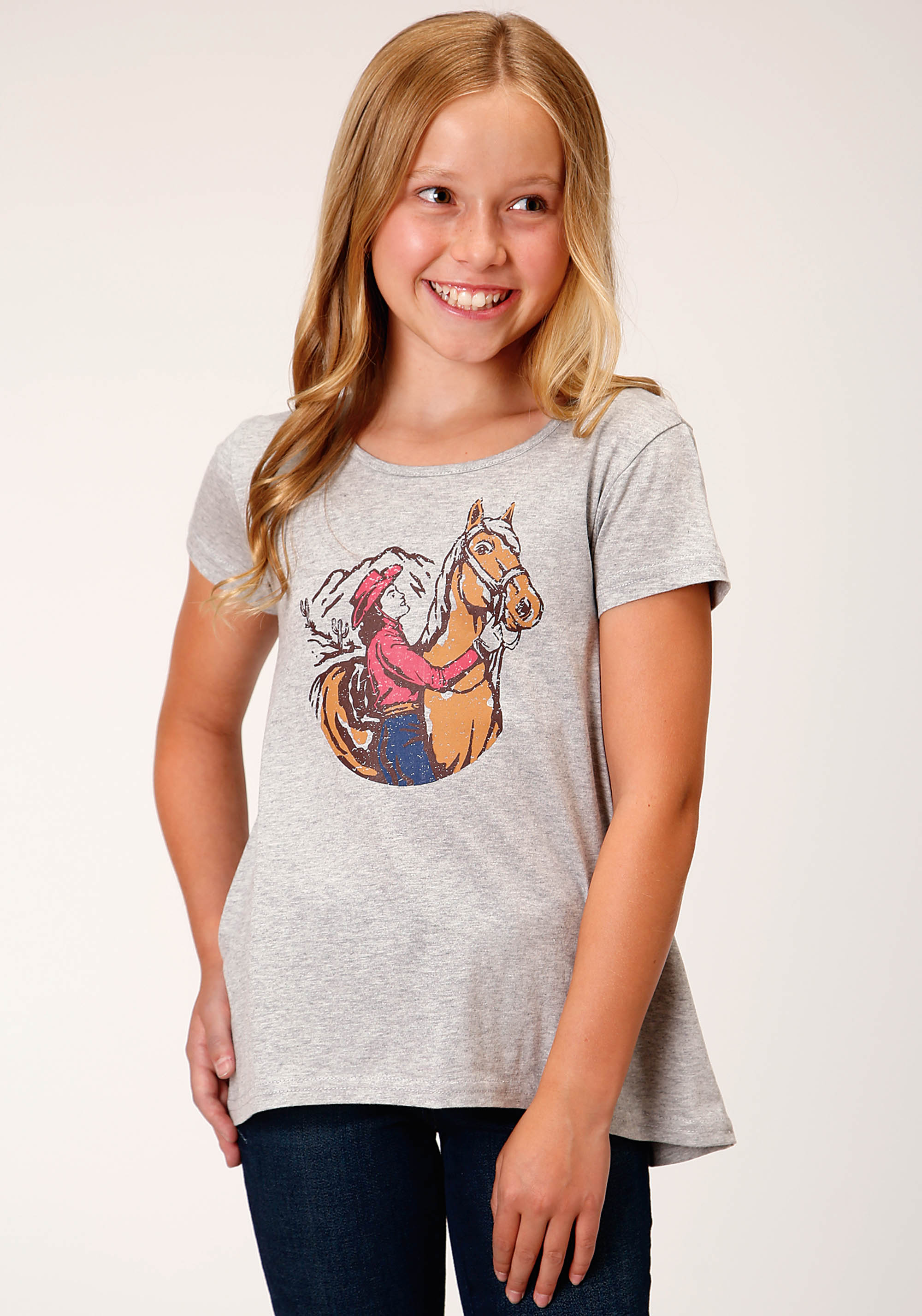 Five Star Girls Girls 1617 P/r Heather Grey Ss Swing Tee