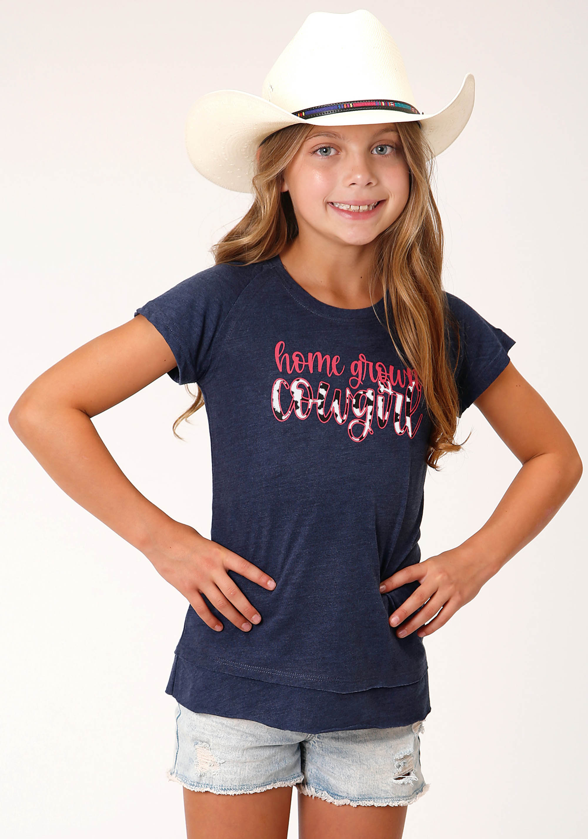 Five Star Girls Girls 1617 P/r Navy Blue Ss Raglan Tee