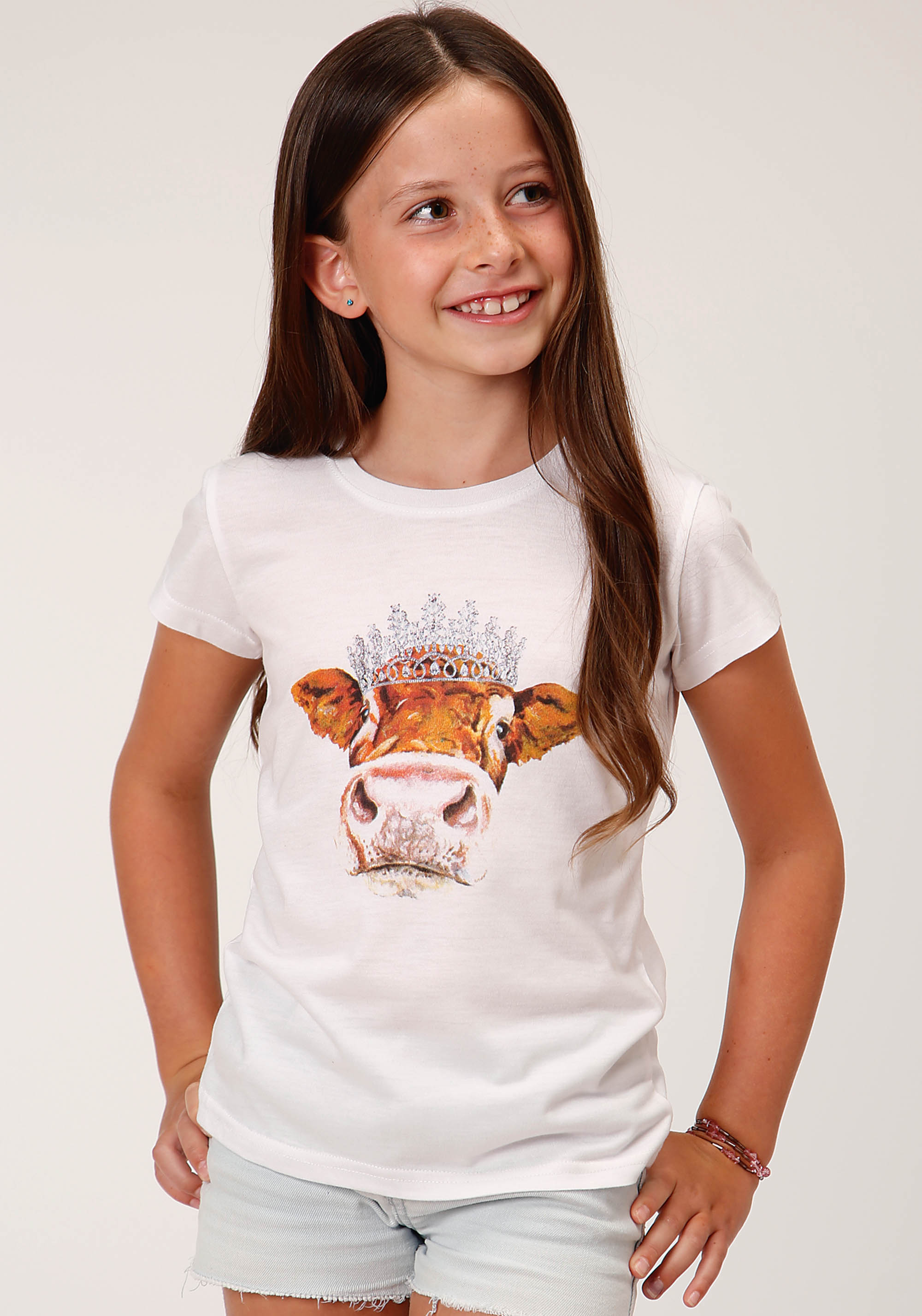 Five Star Girls Girls 1617 White P/r Ss Tee