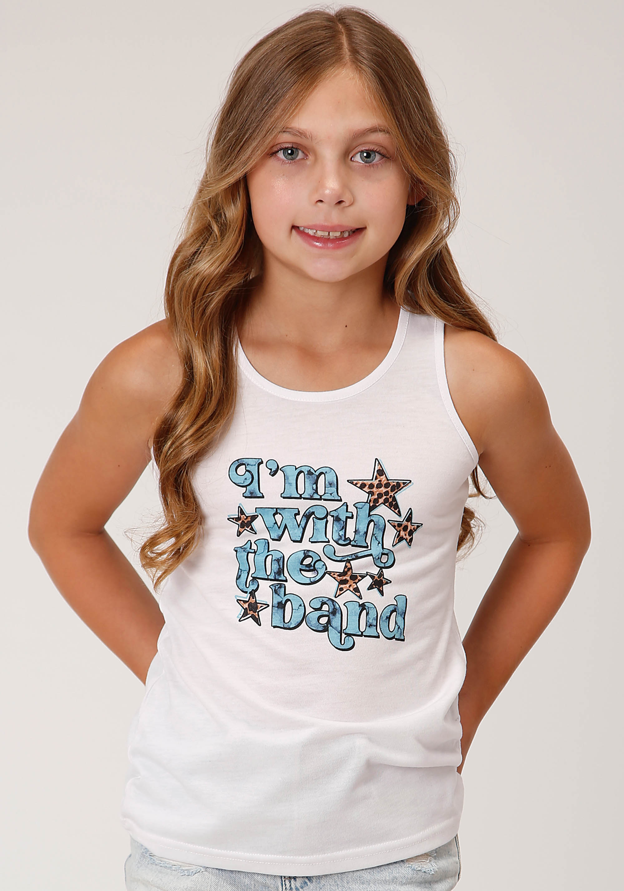 Five Star Girls Girls 1617 White P/r Racerback Tank