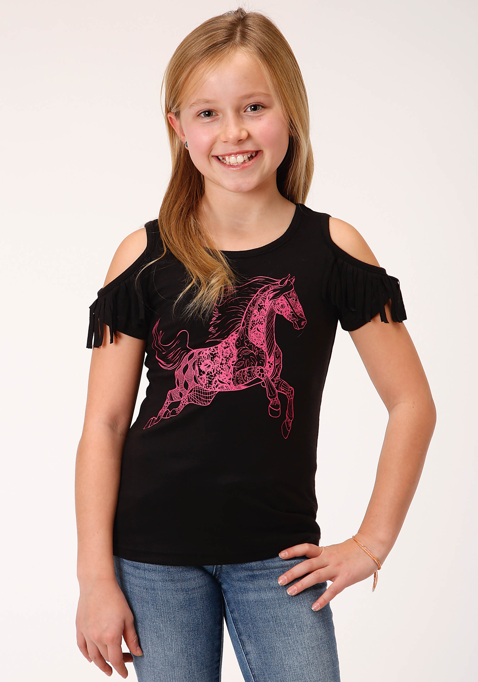 Five Star Girls Girls Black 1312 Poly Rayon Jersey Scoop Neck Tee