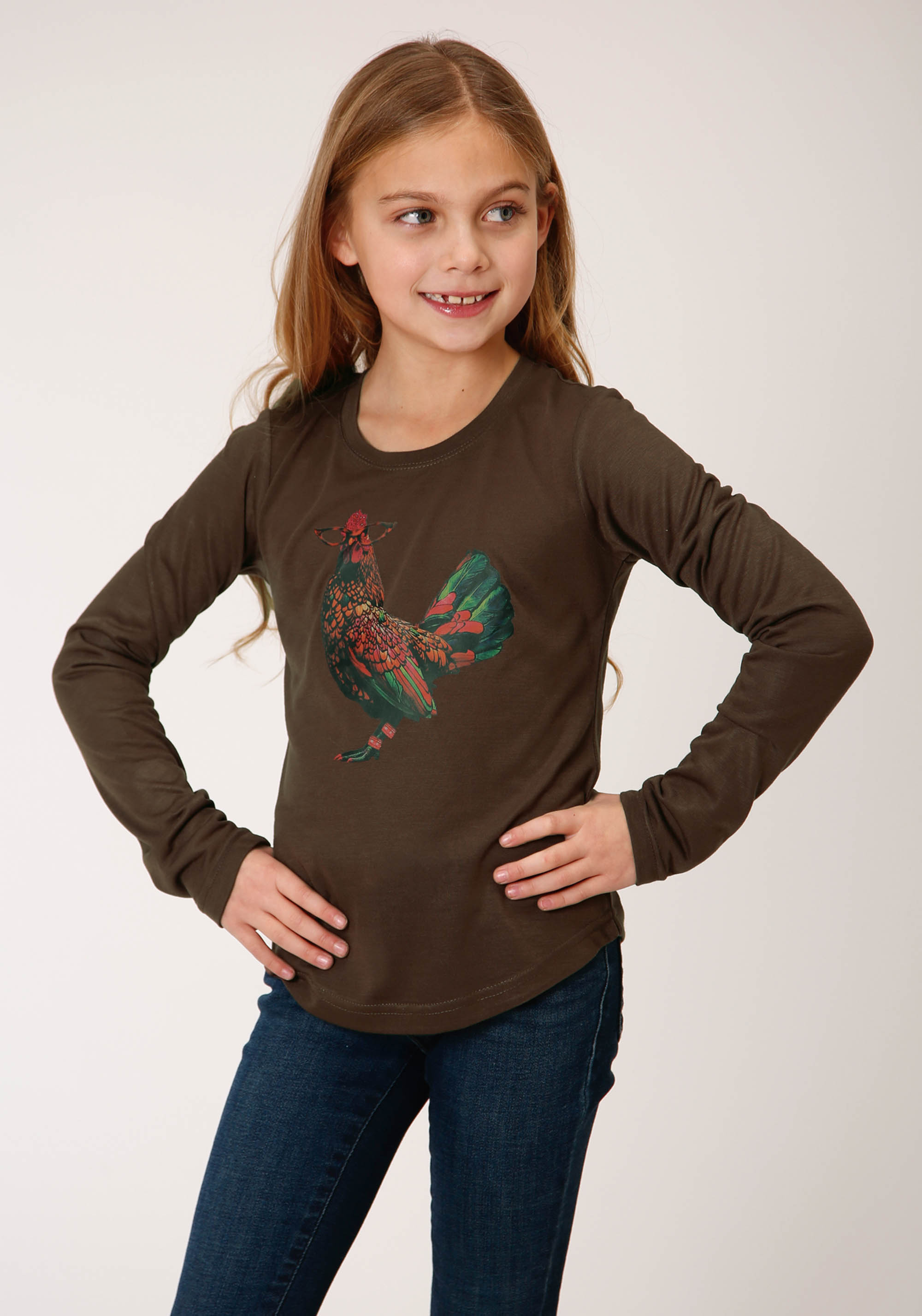 Five Star Girls Girls Brown 00977 Poly Rayon Jersey Ls Shirt