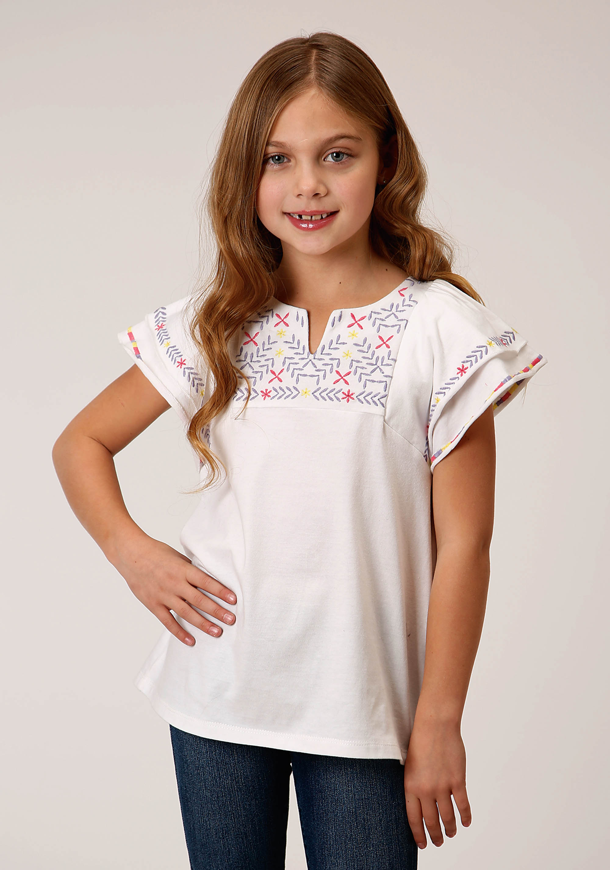 Five Star Girls Girls White 00972 Cotton Millange Ss Top