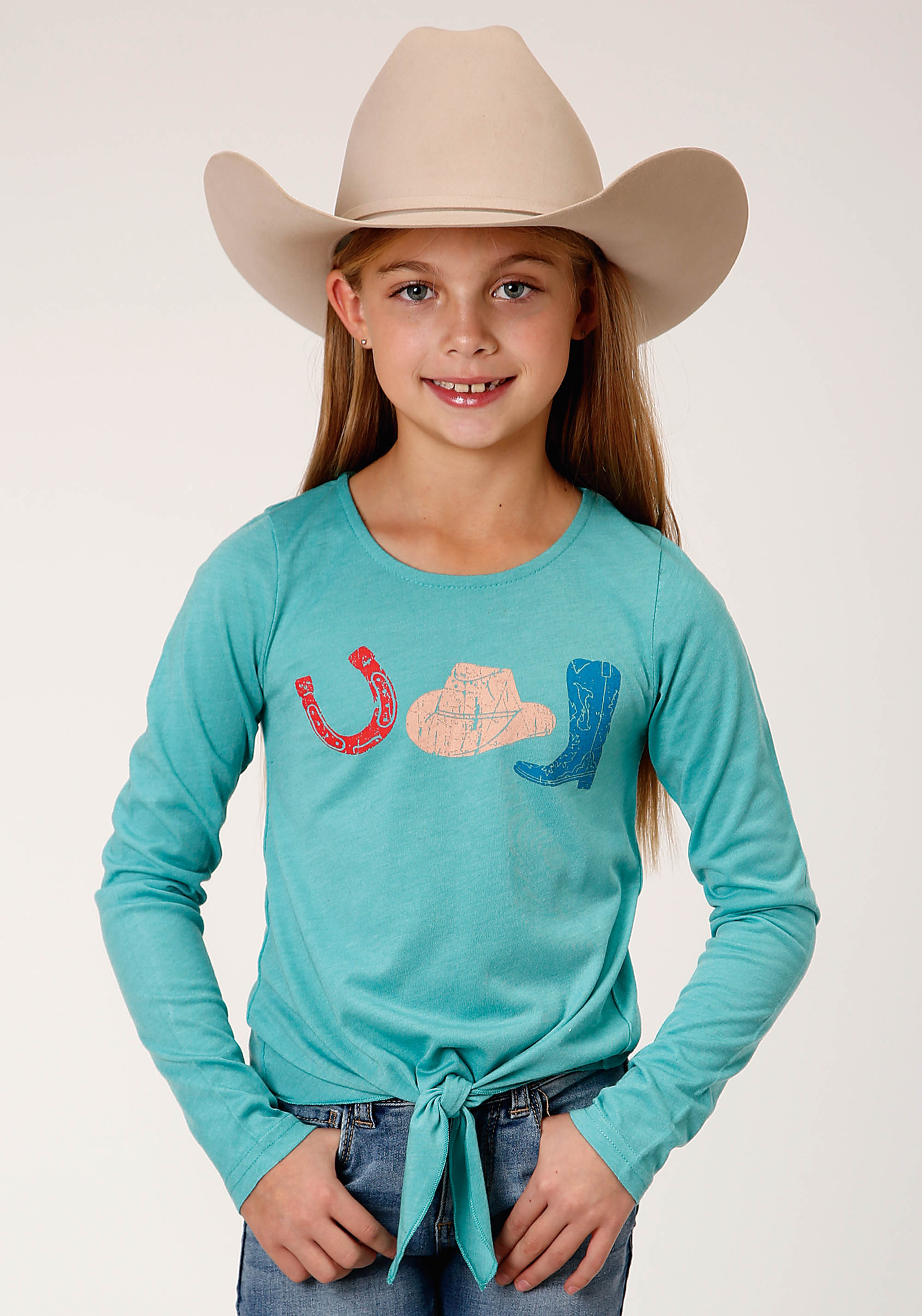 Five Star Girls Girls Turquoise 1312 P/r Ls Scoop Neck Tee