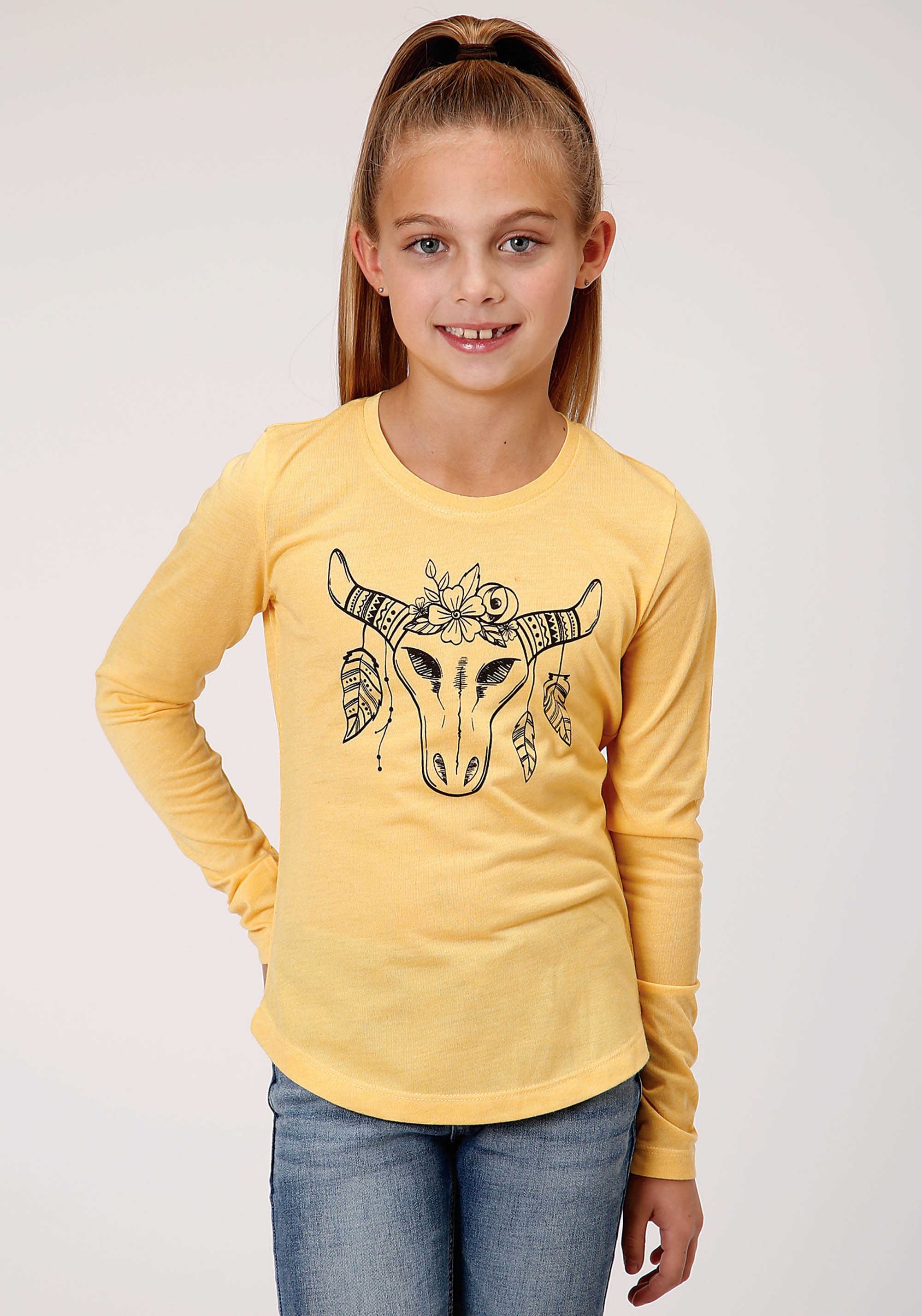 Five Star Girls Girls Yellow 1312 Poly Rayon Ls Scoop Neck Tee