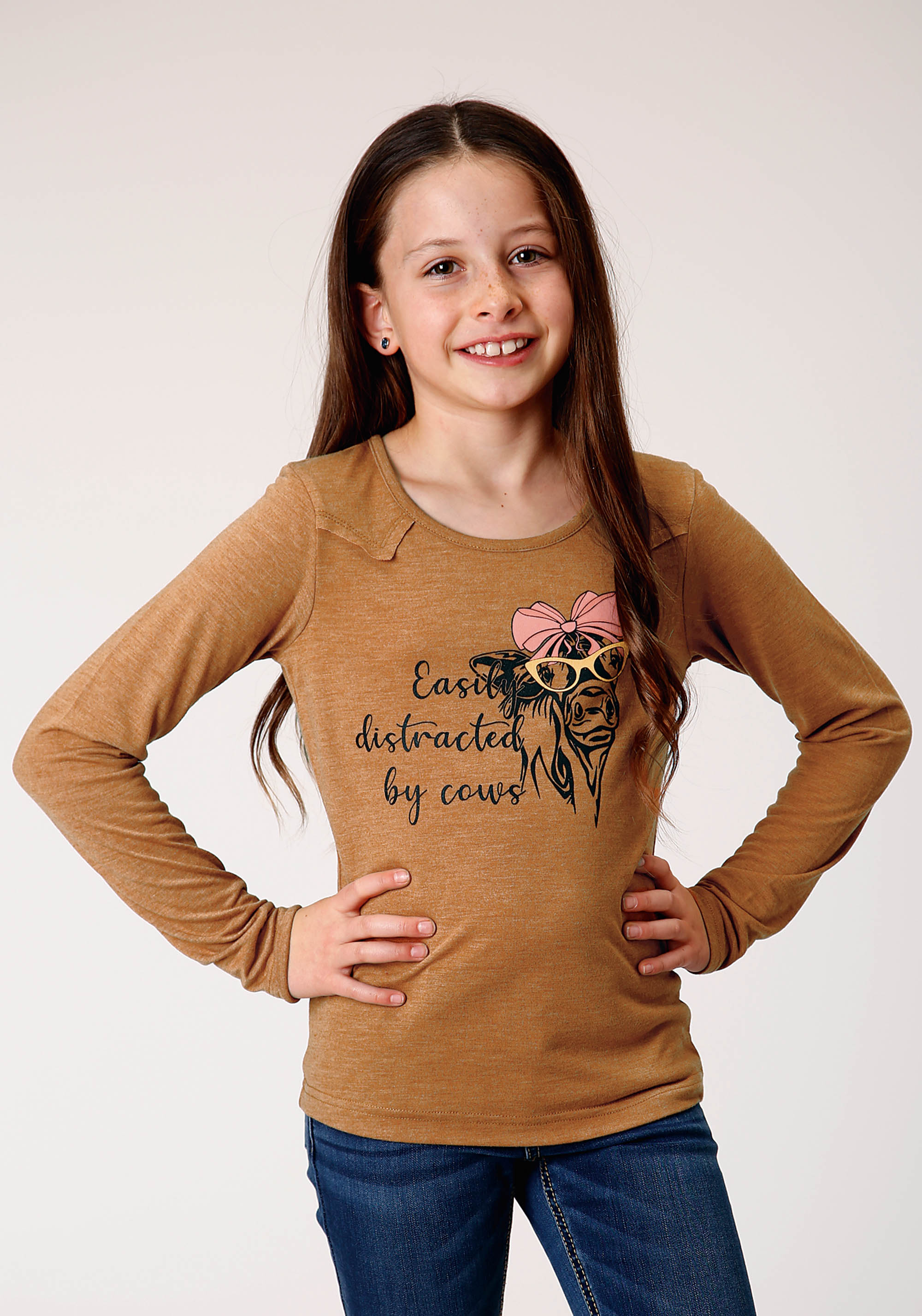 Five Star Girls Girls 1780 Poly Rayon Brown Jersey Ls Tee